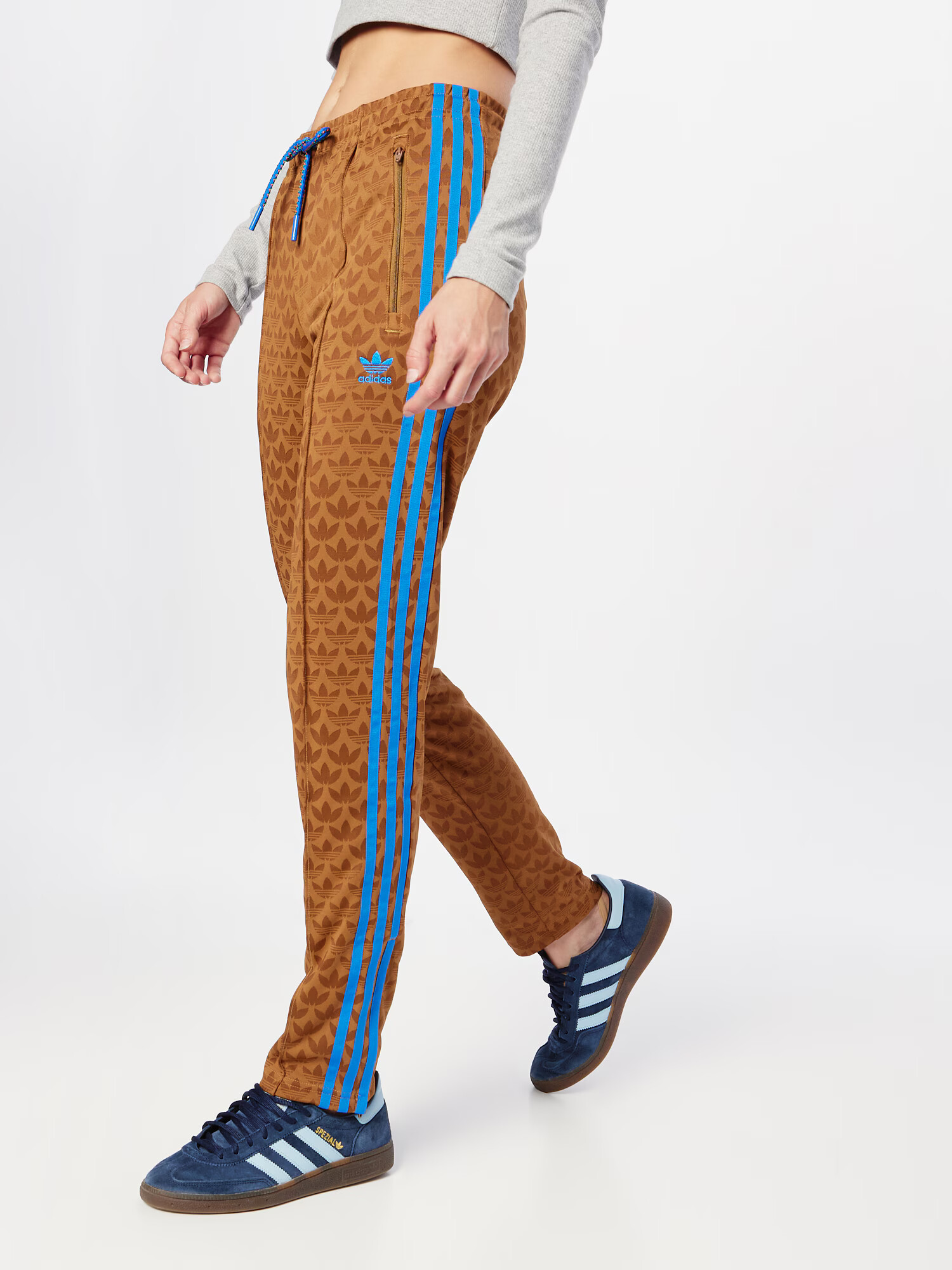 ADIDAS ORIGINALS Pantaloni 'Adicolor 70s' cyan / maro caramel / maro închis - Pled.ro