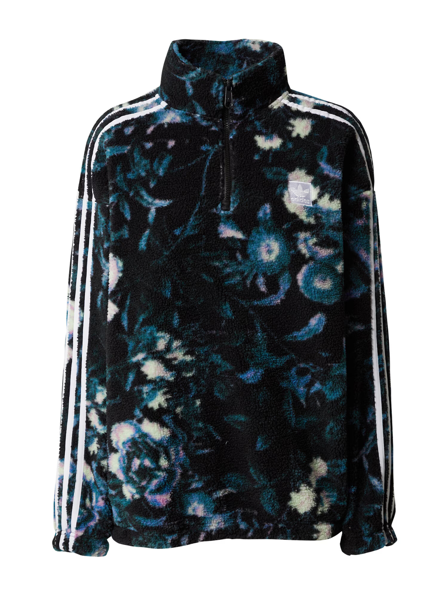 ADIDAS ORIGINALS Pulover 'Allover Print Flower Fleece' albastru / galben pastel / mov liliachiu / negru - Pled.ro