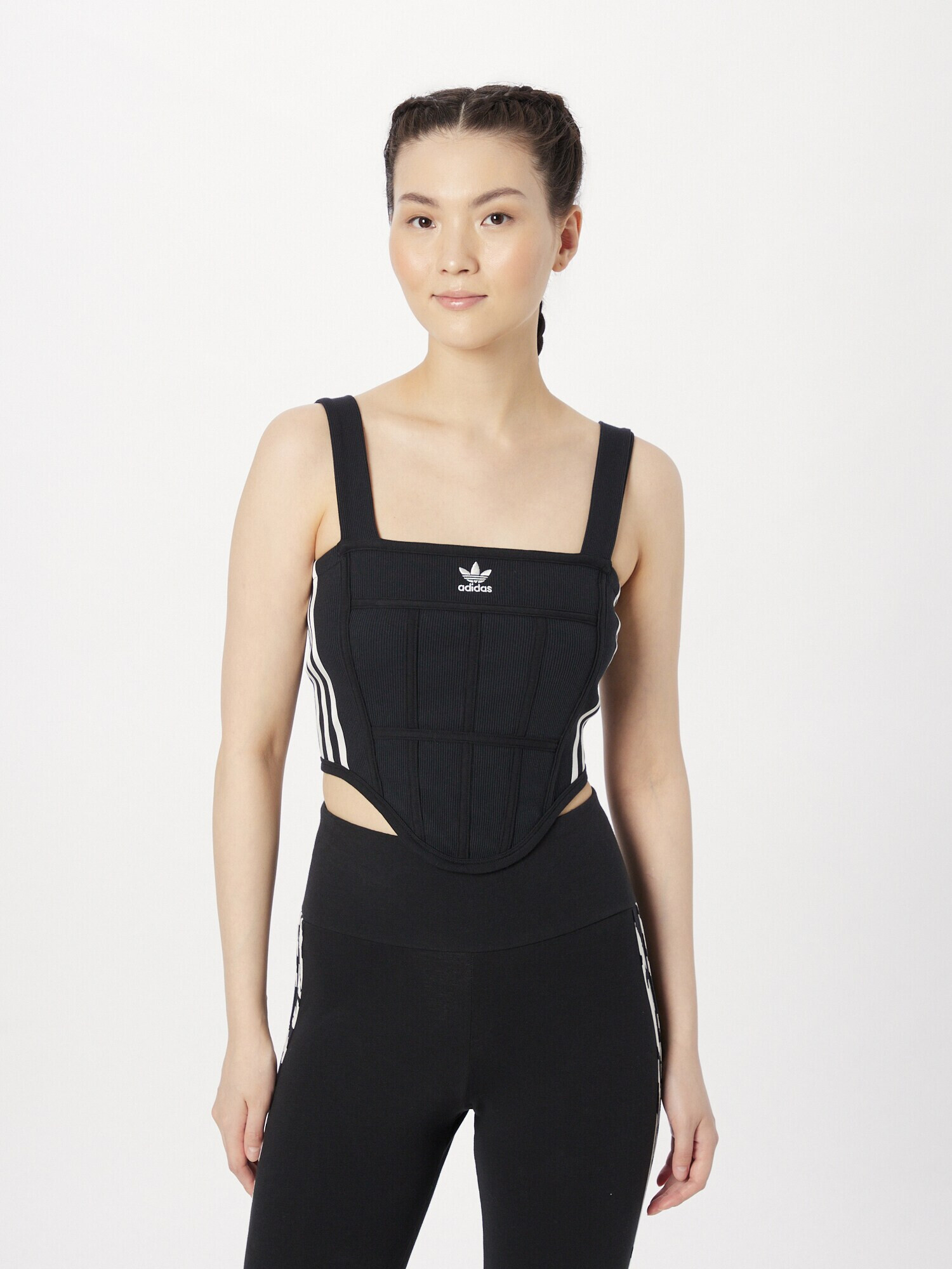 ADIDAS ORIGINALS Top 'Rib Corset' negru / alb - Pled.ro