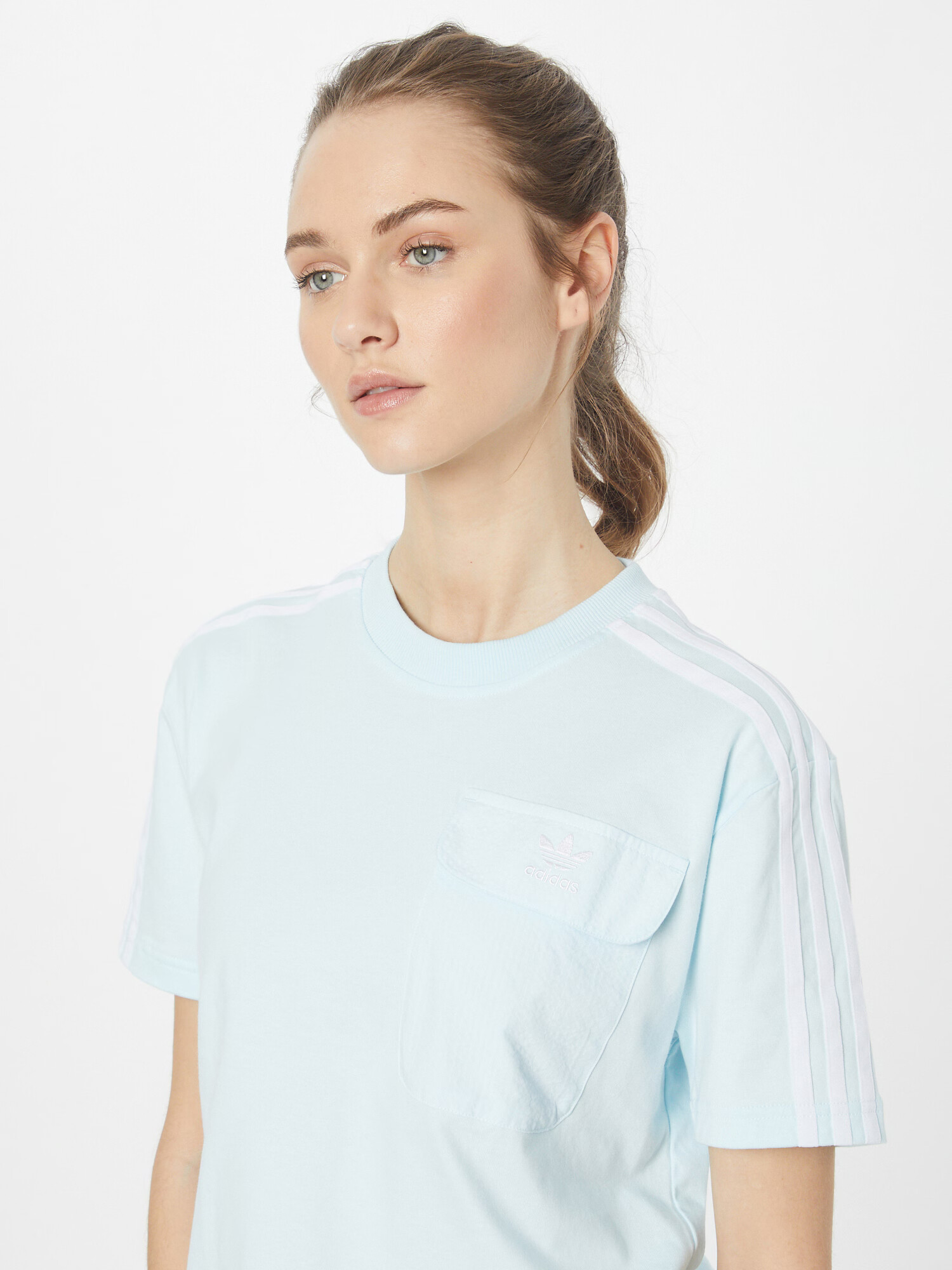 ADIDAS ORIGINALS Tricou 'Adicolor Classics Poplin Back Loose' albastru deschis / alb - Pled.ro