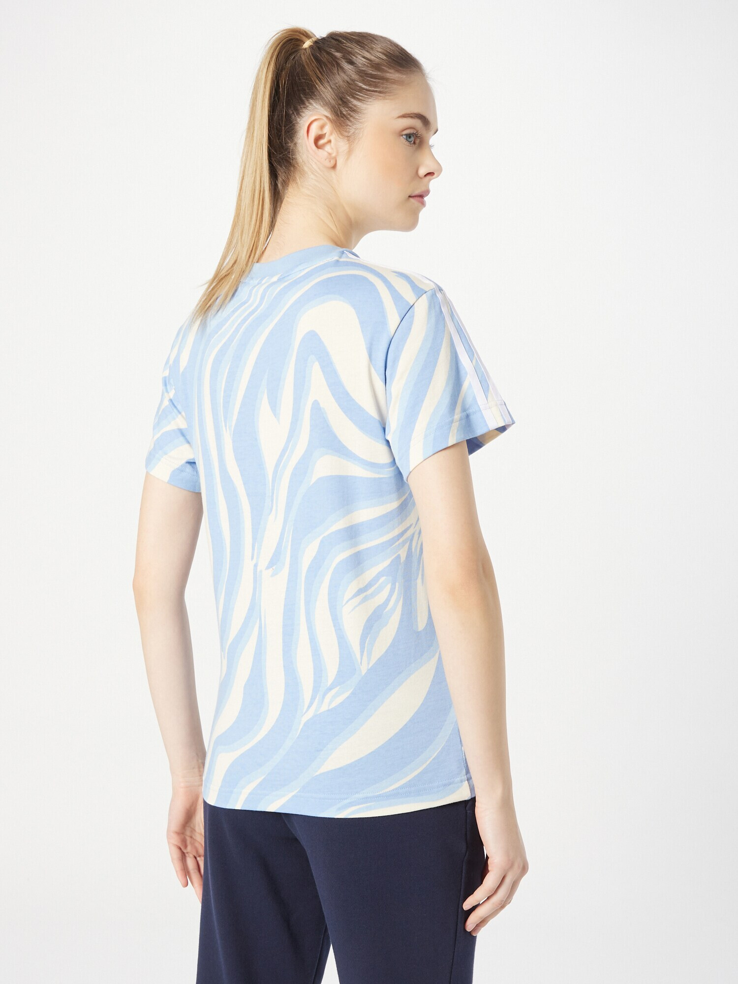 ADIDAS ORIGINALS Tricou 'Abstract Allover Animal Print' albastru fumuriu / albastru deschis / alb - Pled.ro