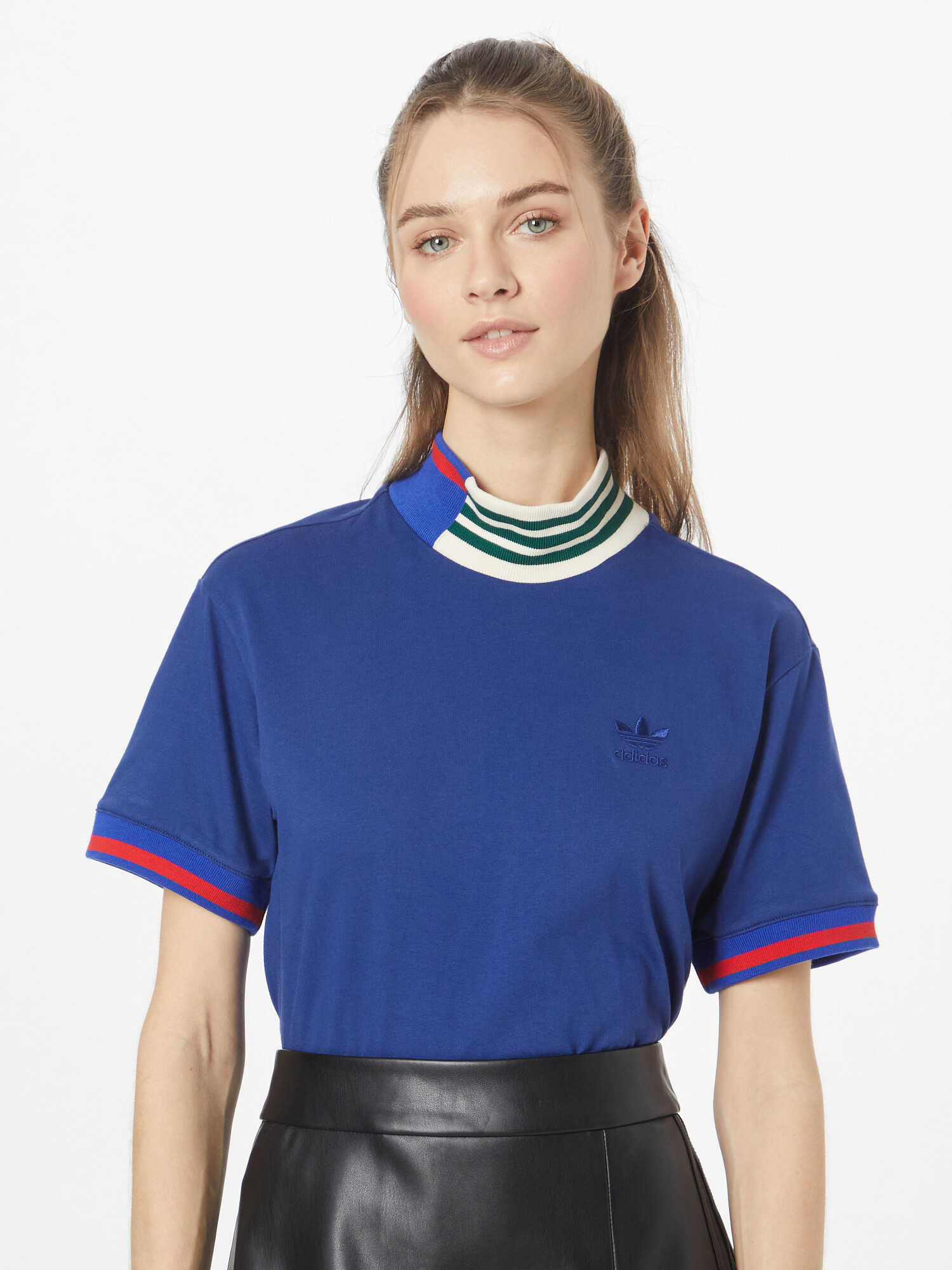 ADIDAS ORIGINALS Tricou 'Rib Collar ' albastru / roșu / alb murdar - Pled.ro