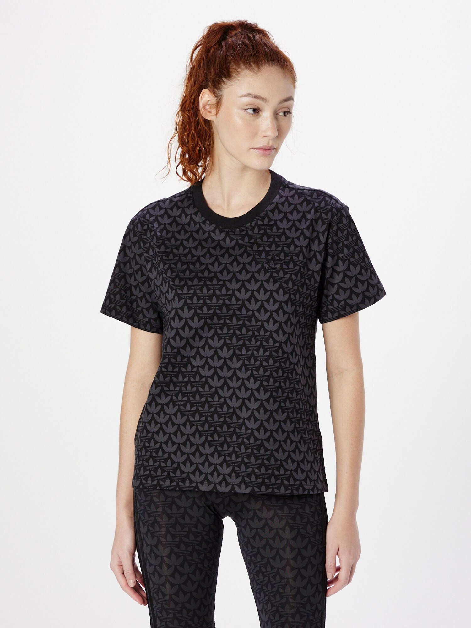 ADIDAS ORIGINALS Tricou 'Trefoil Monogram' gri închis / negru - Pled.ro