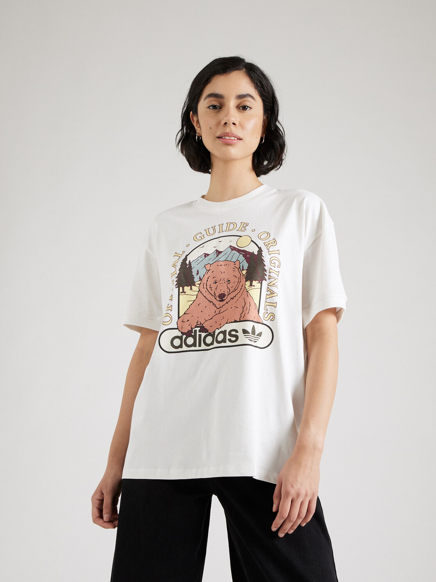 ADIDAS ORIGINALS Tricou 'Bear Graphic' maro deschis / galben deschis / negru / alb - Pled.ro