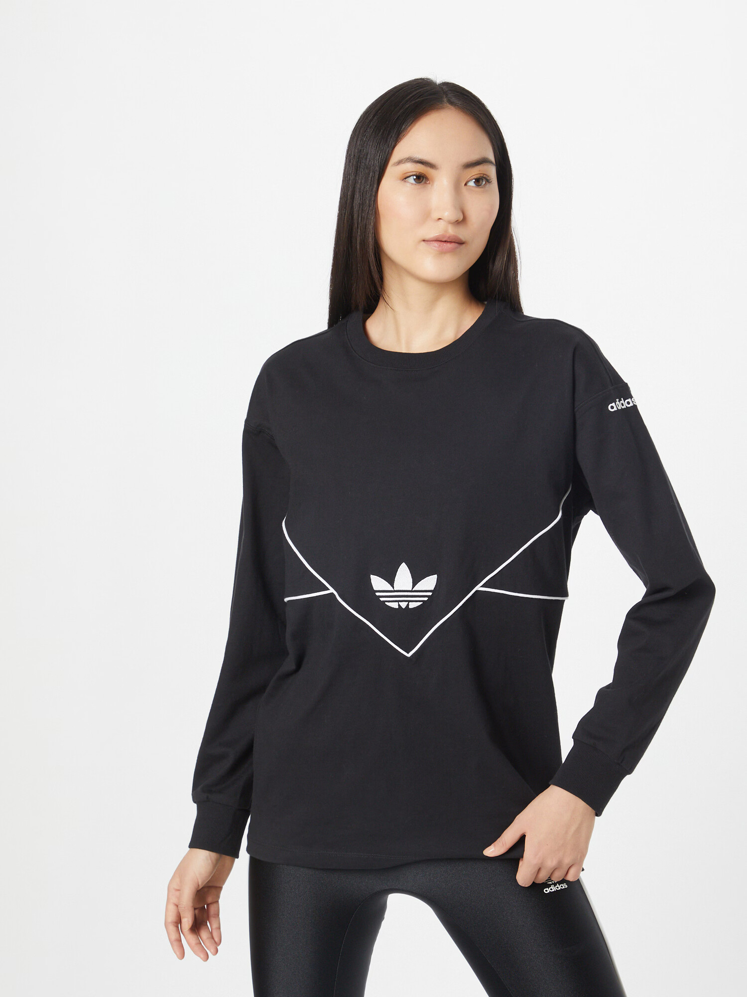 ADIDAS ORIGINALS Tricou 'Long-Sleeve Top' negru / alb - Pled.ro