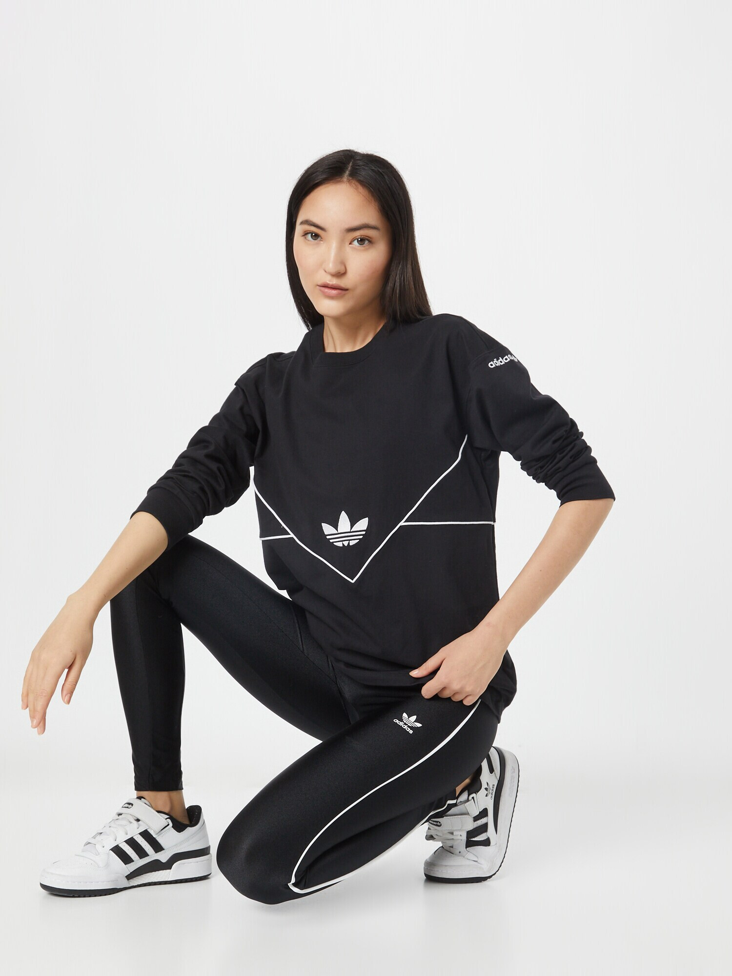 ADIDAS ORIGINALS Tricou 'Long-Sleeve Top' negru / alb - Pled.ro