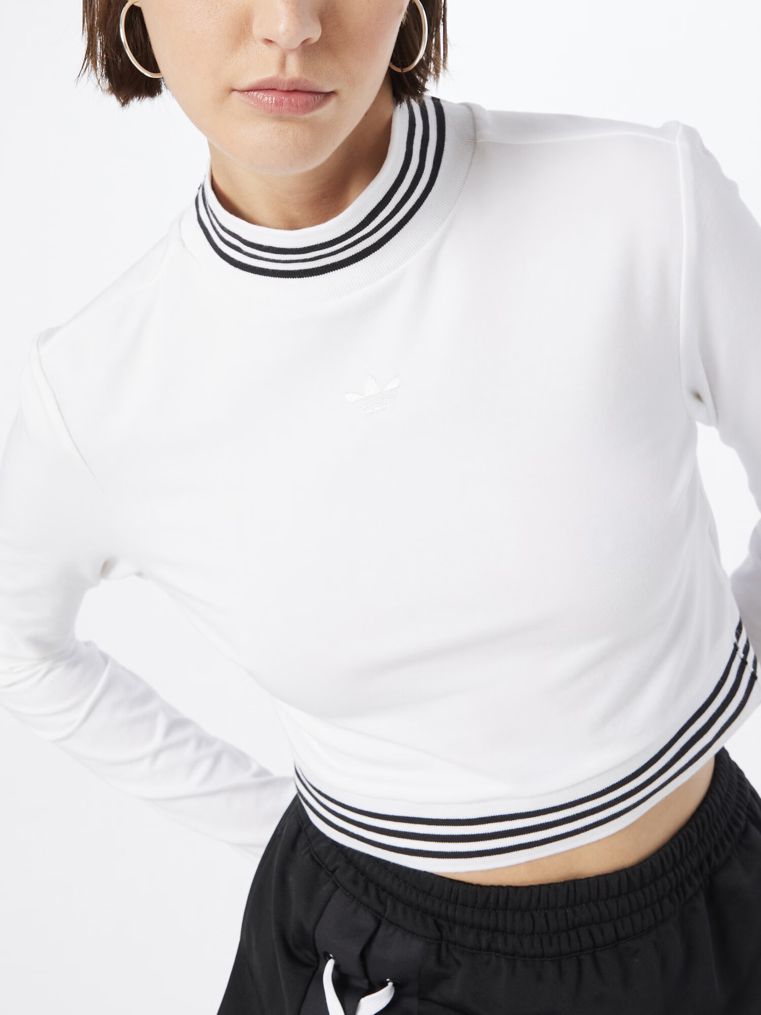 ADIDAS ORIGINALS Tricou 'Long-Sleeve Top With Ribbed Collar And Hem' negru / alb - Pled.ro