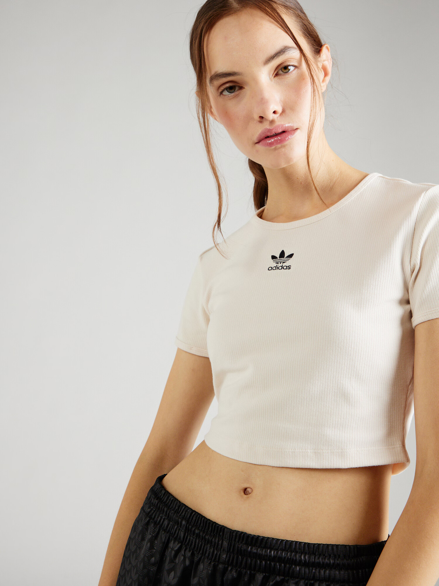 ADIDAS ORIGINALS Tricou 'Essentials Rib' negru / alb natural - Pled.ro