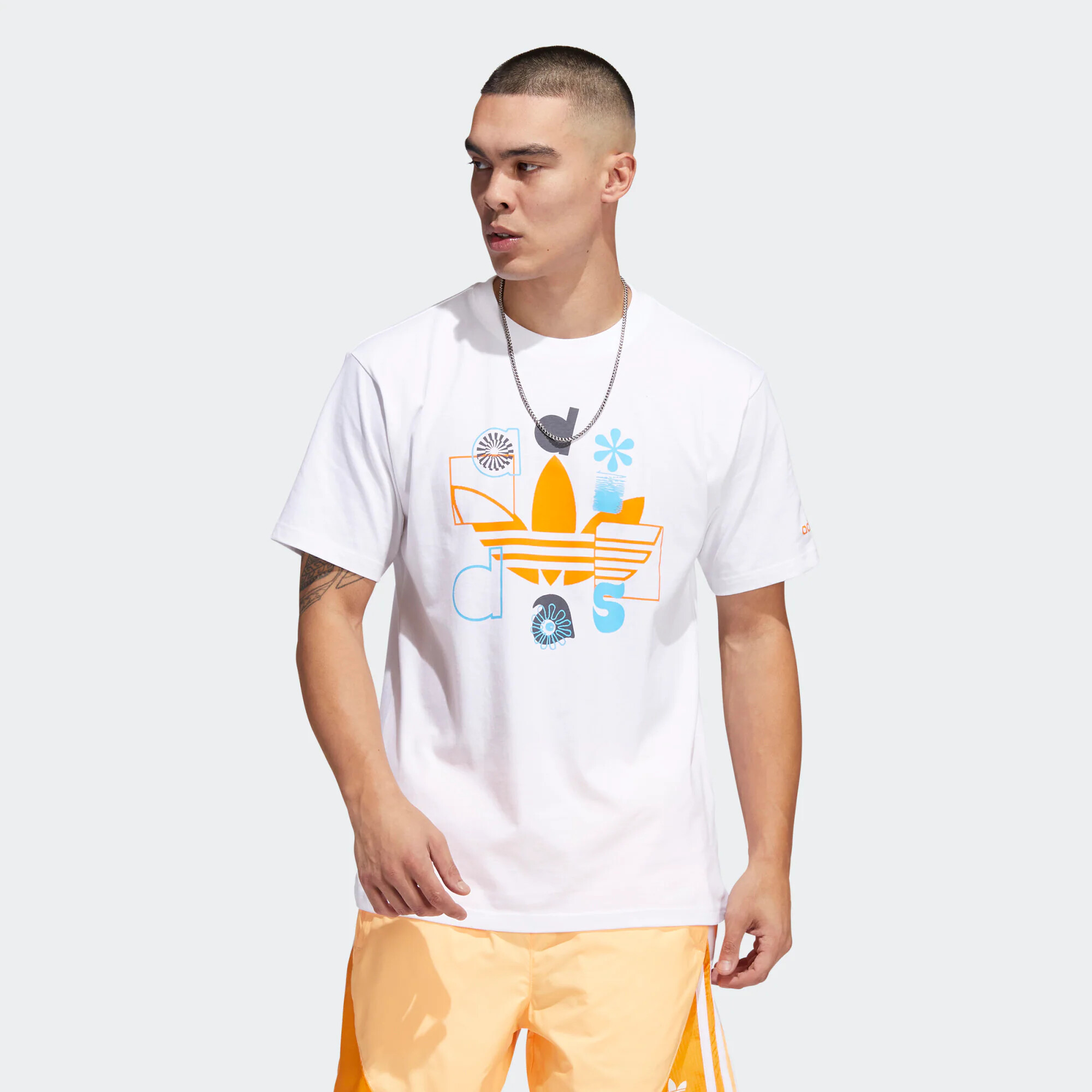 ADIDAS ORIGINALS Tricou 'Trefoil' albastru deschis / gri metalic / portocaliu / alb - Pled.ro