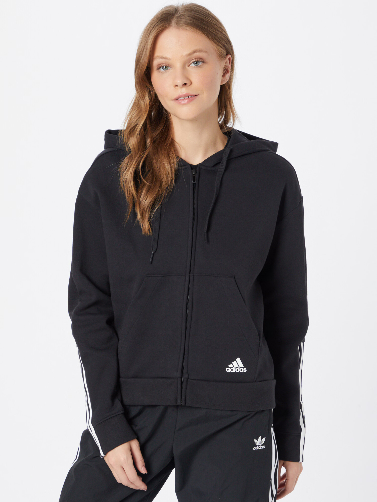 ADIDAS PERFORMANCE Bluză cu fermoar sport negru / alb - Pled.ro