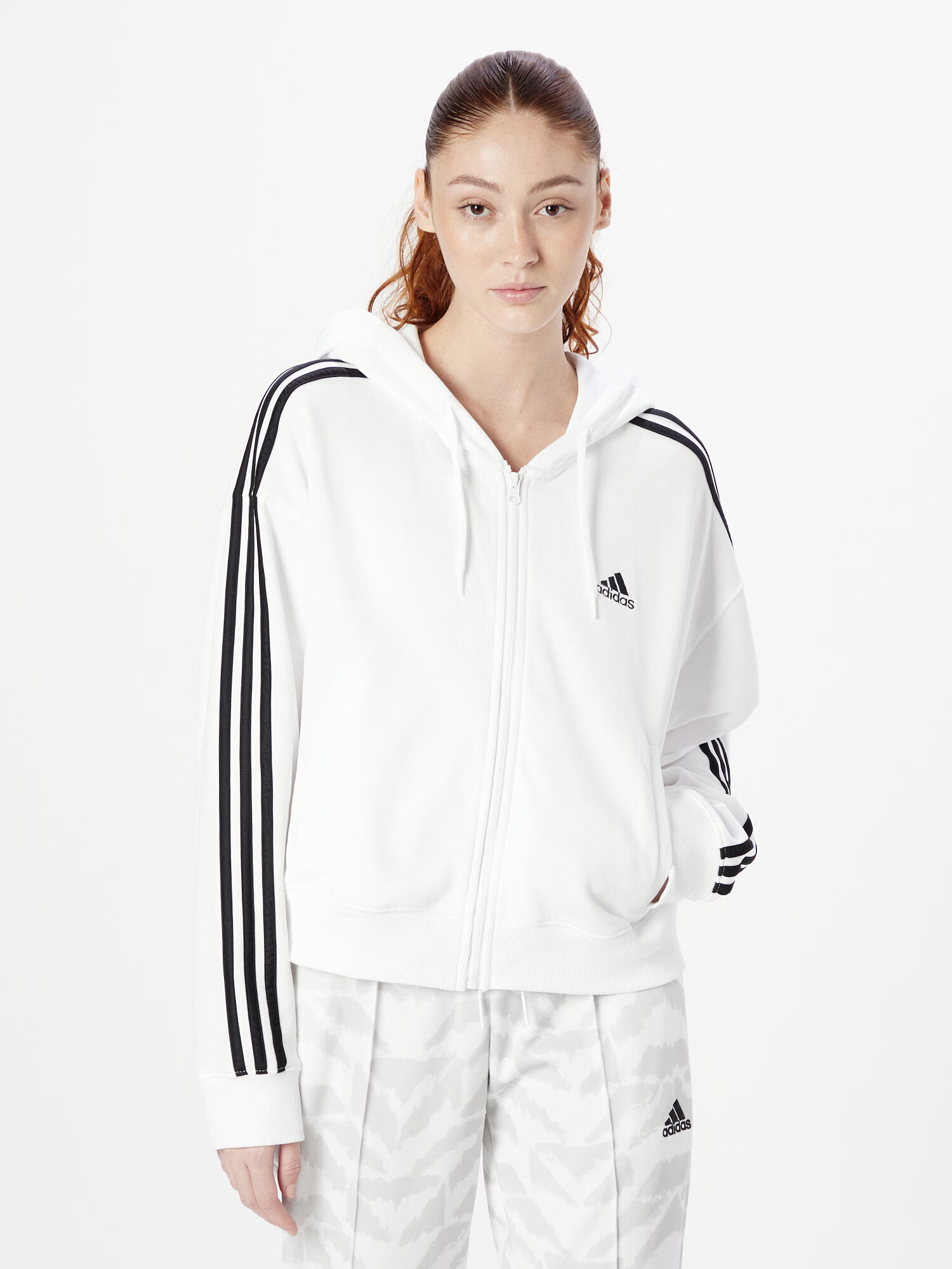 ADIDAS SPORTSWEAR Bluză cu fermoar sport 'Essentials 3-Stripes French Terry' negru / alb - Pled.ro