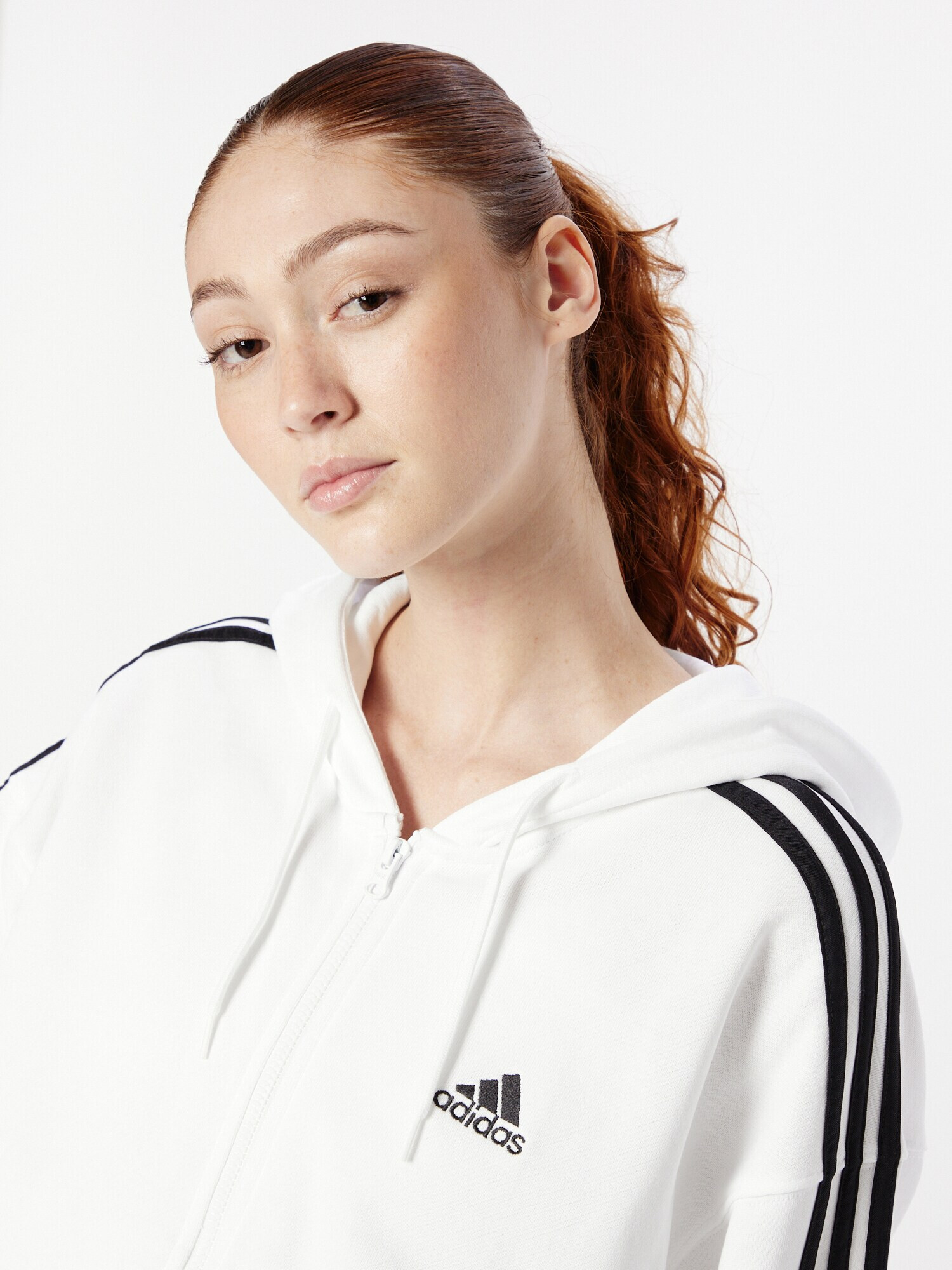 ADIDAS SPORTSWEAR Bluză cu fermoar sport 'Essentials 3-Stripes French Terry' negru / alb - Pled.ro