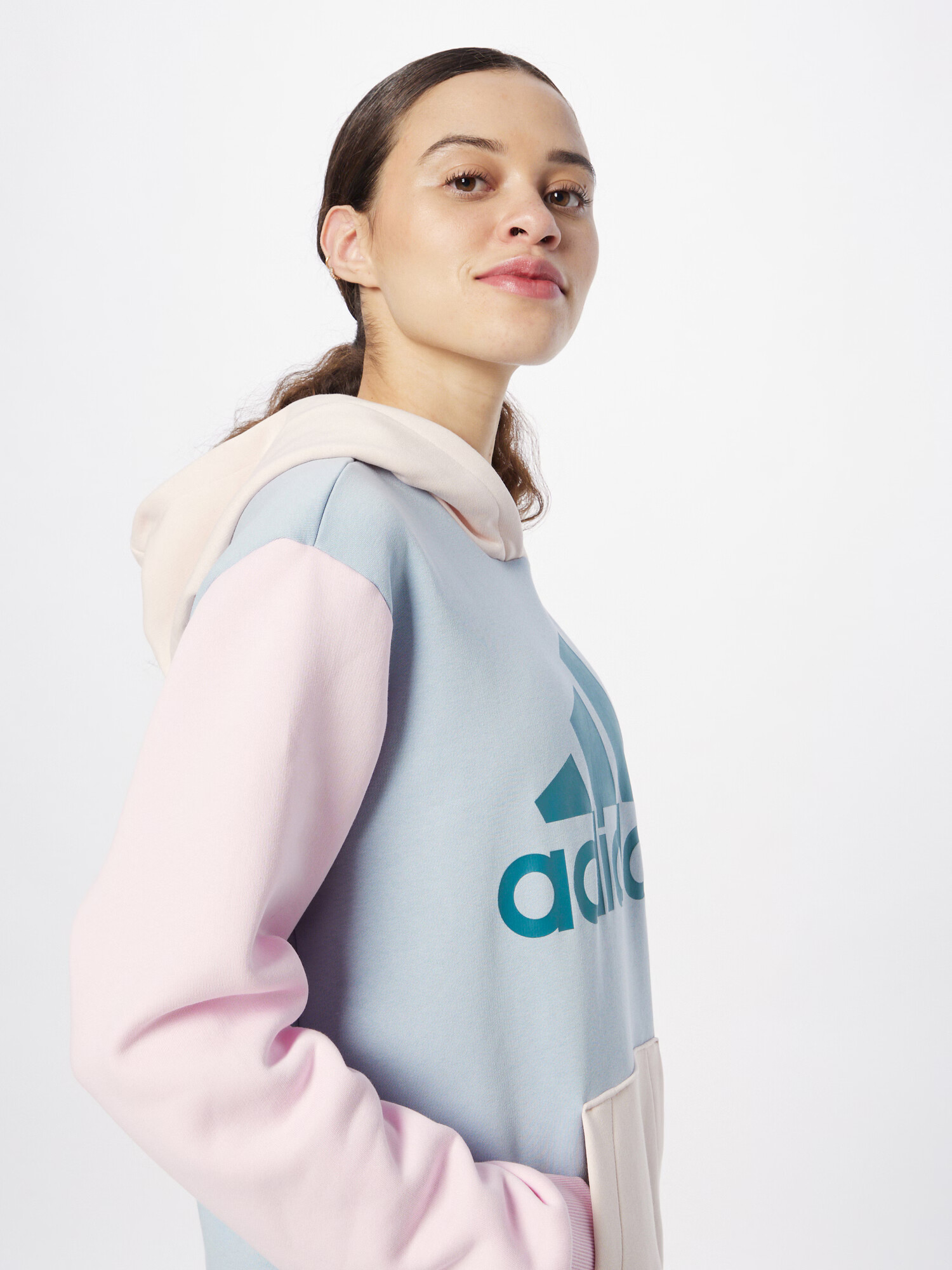 ADIDAS SPORTSWEAR Bluză de molton 'Essentials Logo friend Fleece' albastru pastel / galben pastel / verde petrol / roz pastel - Pled.ro