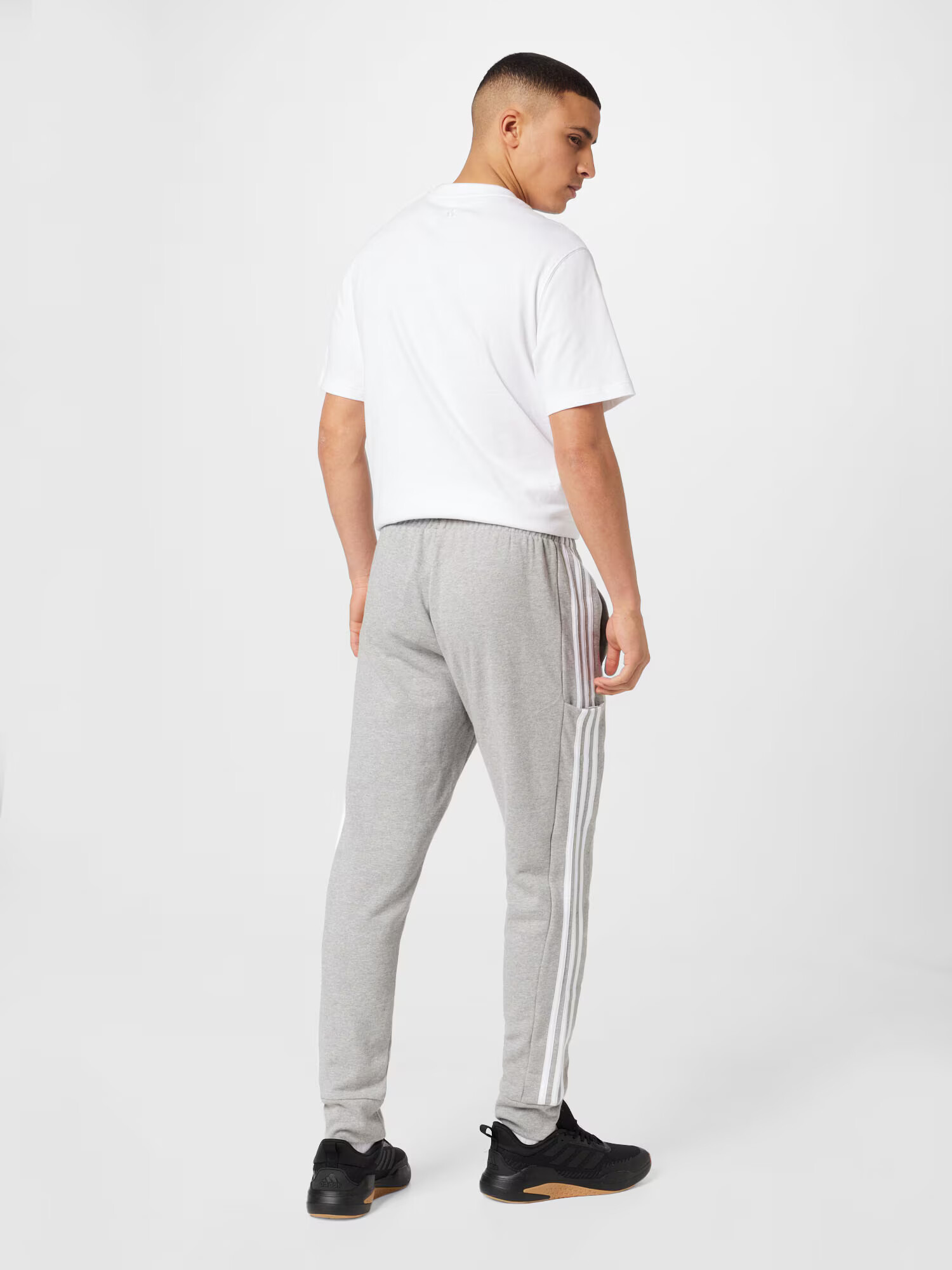 ADIDAS SPORTSWEAR Pantaloni sport 'Essentials French Terry Tapered Cuff 3-Stripes' gri amestecat / alb - Pled.ro