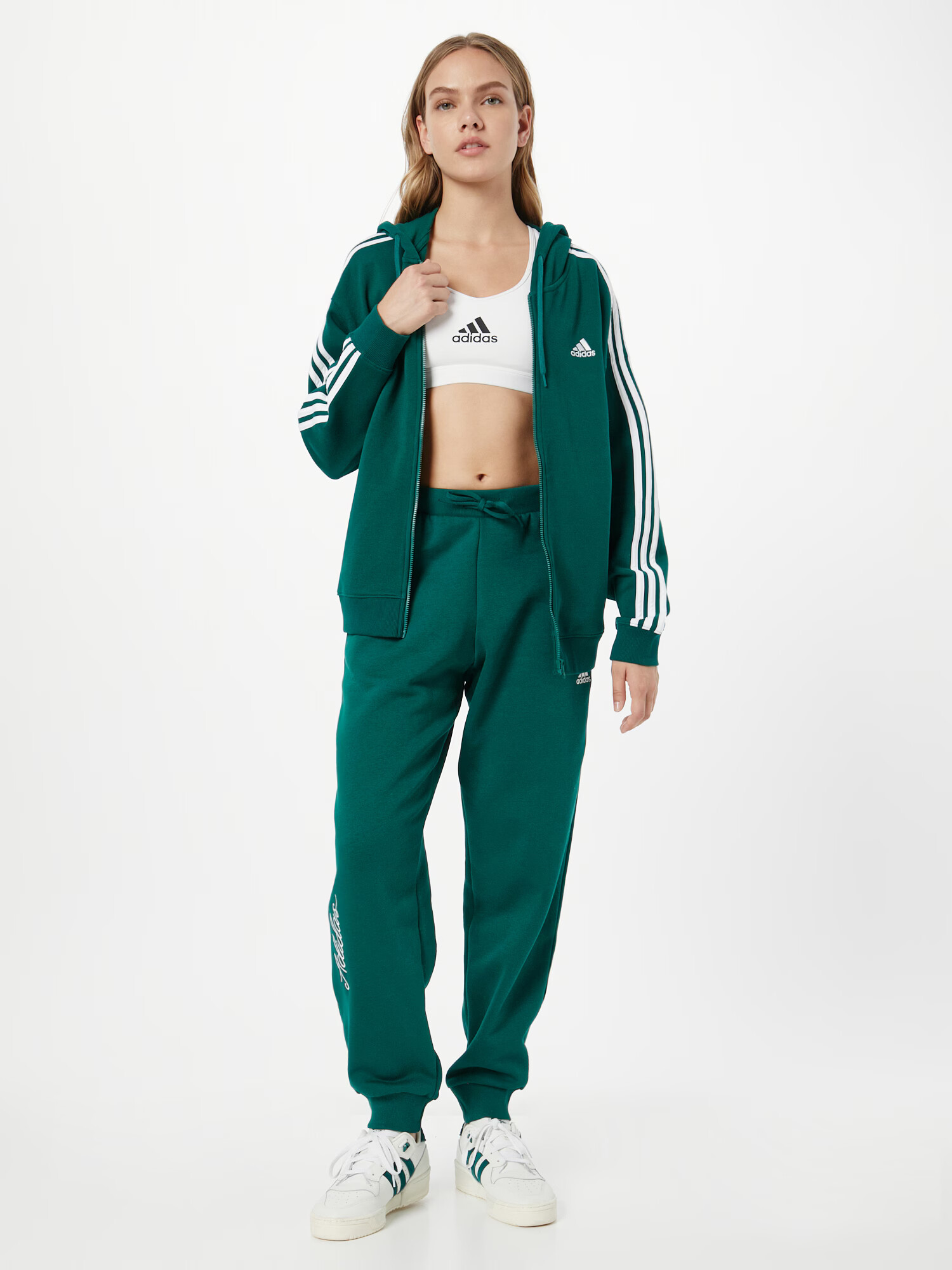 ADIDAS SPORTSWEAR Pantaloni sport 'Scribble Embroidery Fleece' verde închis / alb - Pled.ro