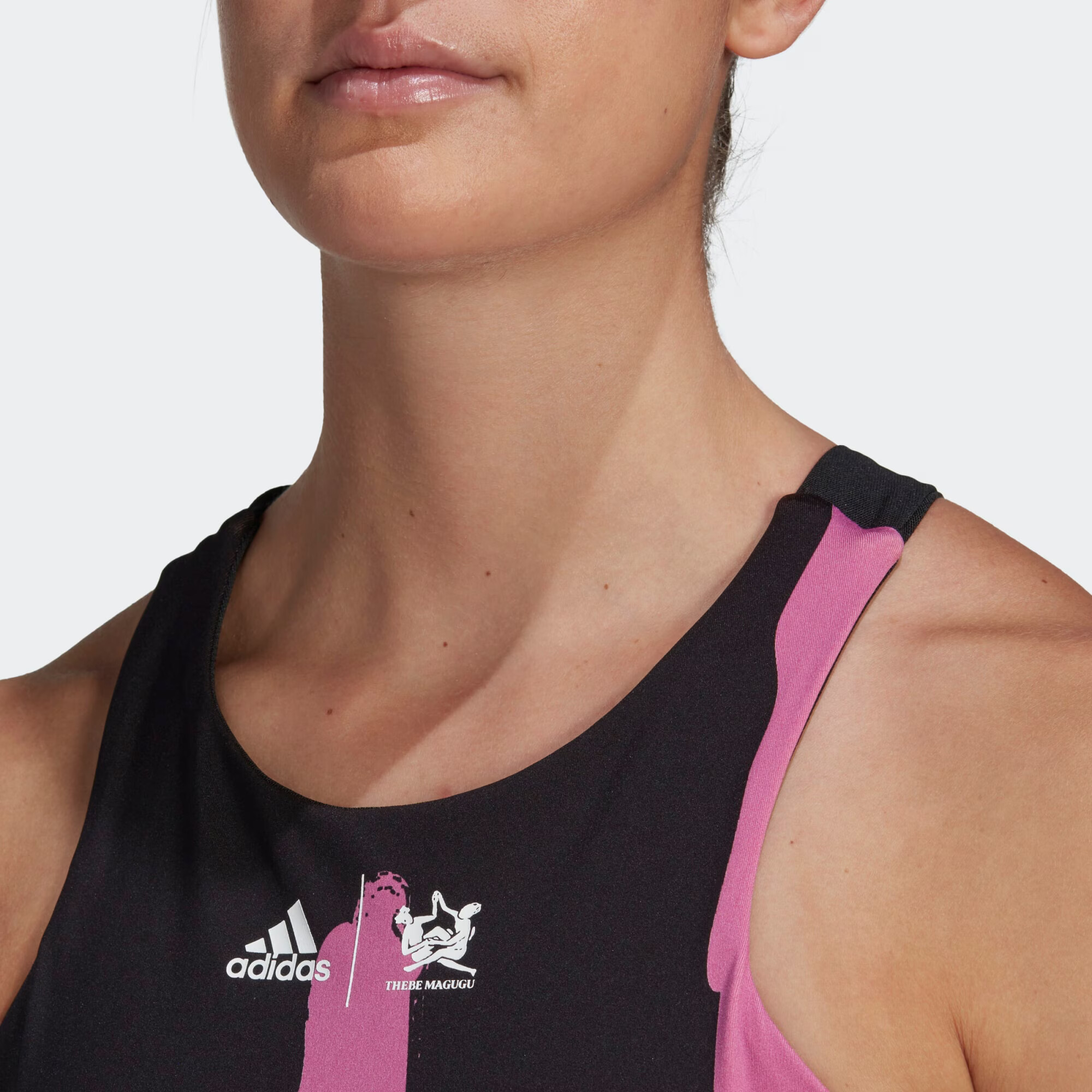 ADIDAS SPORTSWEAR Sport top 'Thebe Magugu New York Y-Back' fucsia / negru / alb - Pled.ro