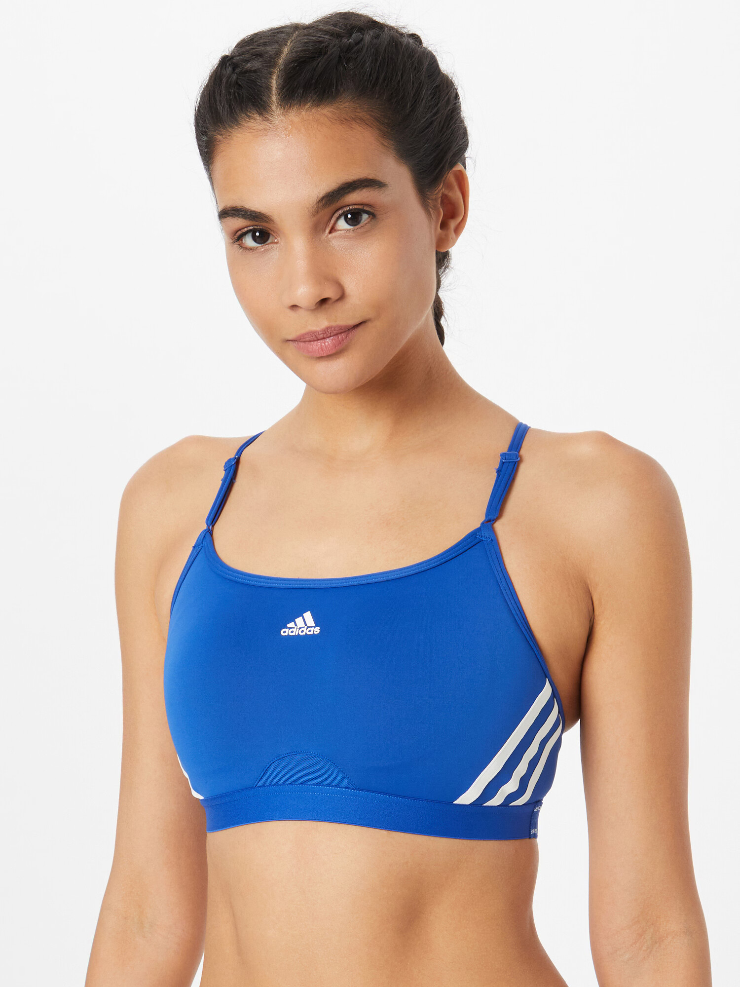 ADIDAS SPORTSWEAR Sutien sport 'Aeroreact Light-Support 3-Stripes' albastru / alb - Pled.ro