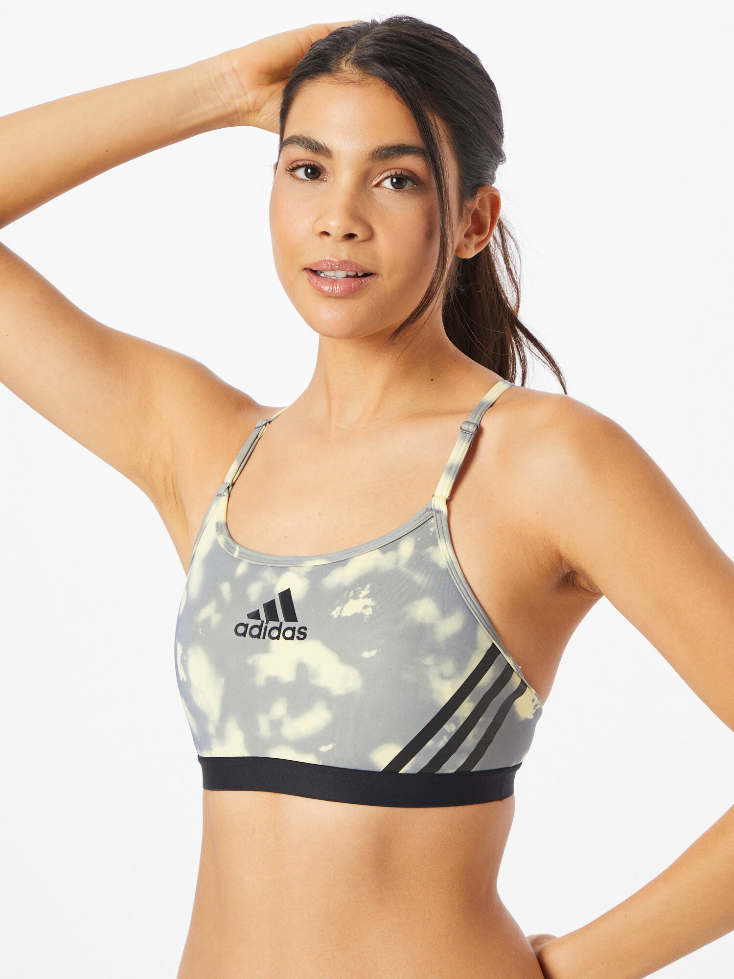 ADIDAS SPORTSWEAR Sutien sport 'Aeroreact Light-Support Hyperglam Printed' galben / gri deschis / negru - Pled.ro