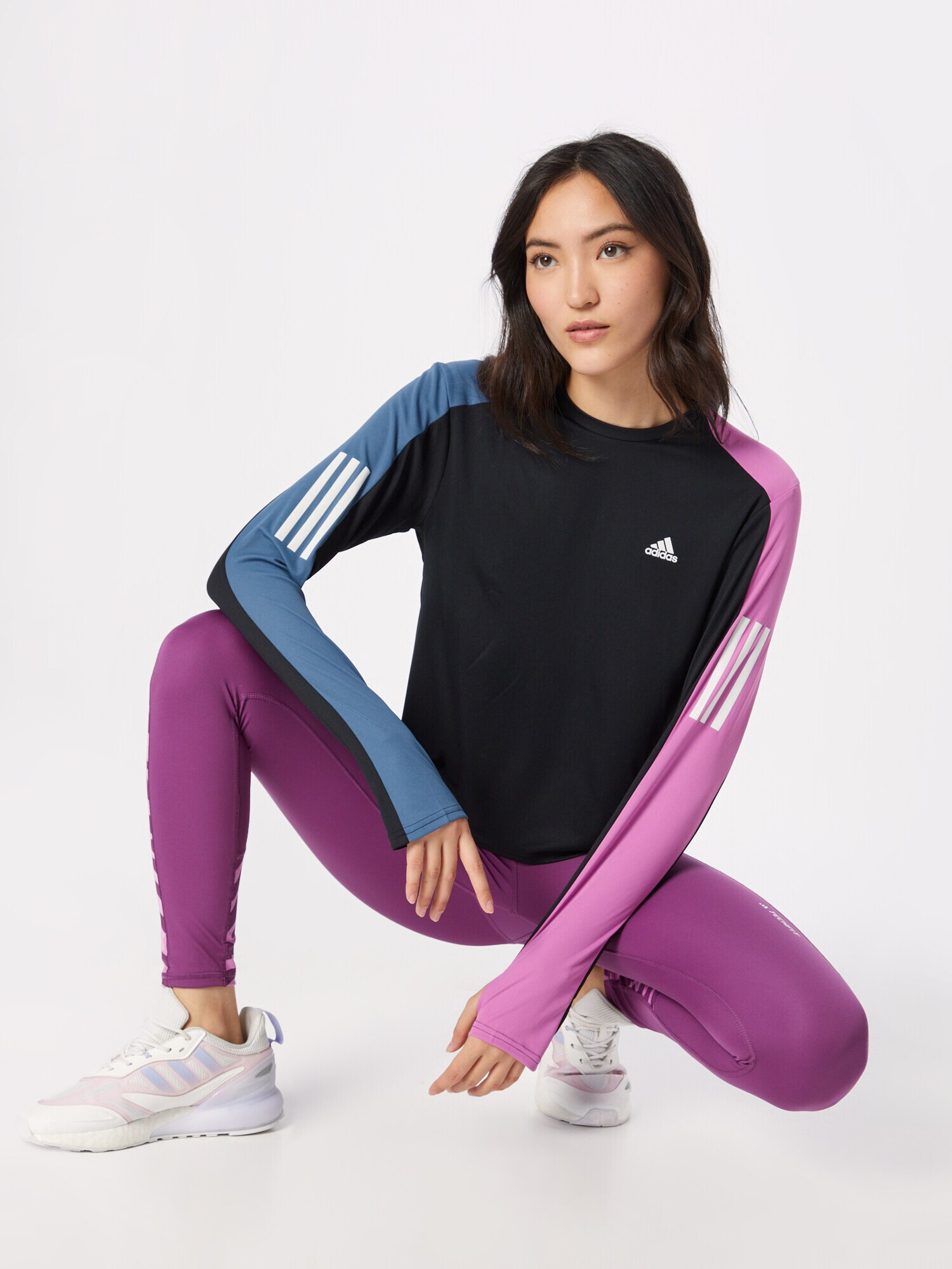 ADIDAS SPORTSWEAR Tricou funcțional 'Own The Run Colorblock ' albastru marin / mov orhidee / negru / alb - Pled.ro