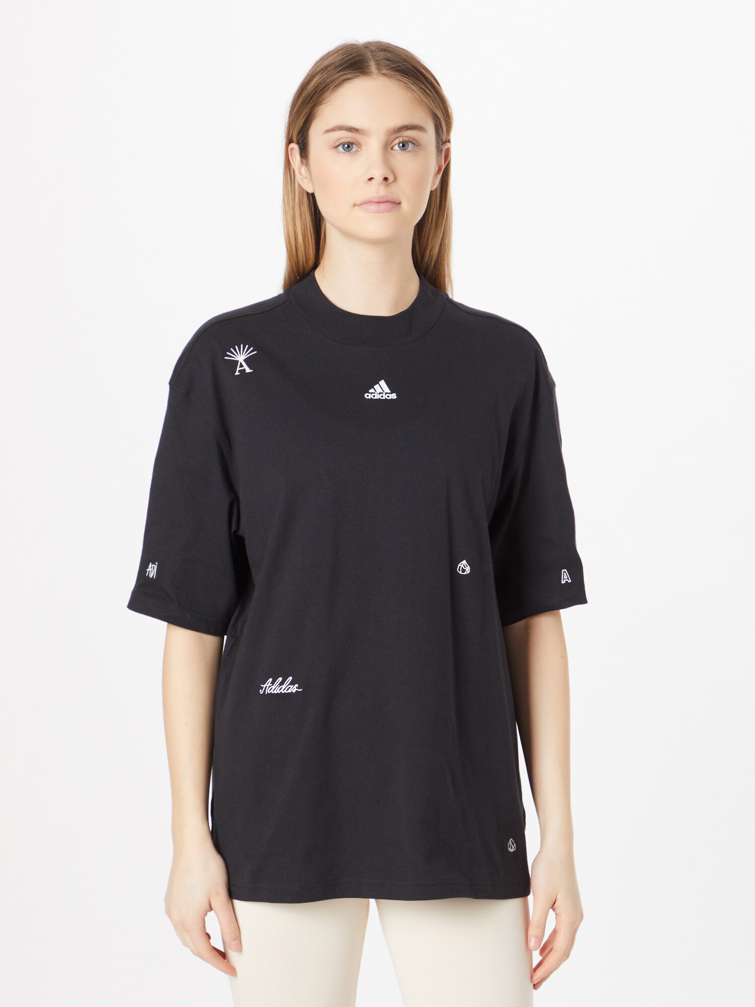 ADIDAS SPORTSWEAR Tricou funcțional 'friend With Healing Crystals Inspired Graphics' negru / alb - Pled.ro