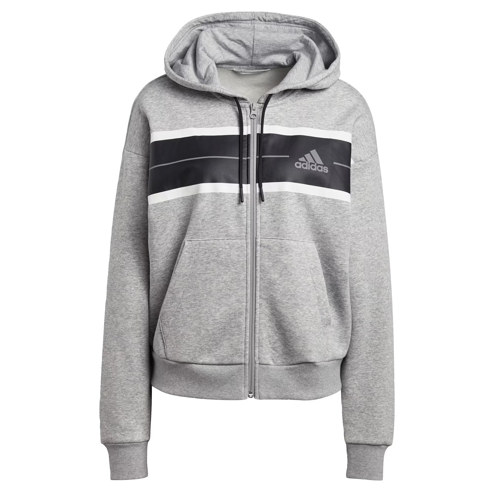 ADIDAS SPORTSWEAR Bluză cu fermoar sport 'Essentials Pinstripe Block Fleece Loose Fit' gri amestecat / negru / alb - Pled.ro