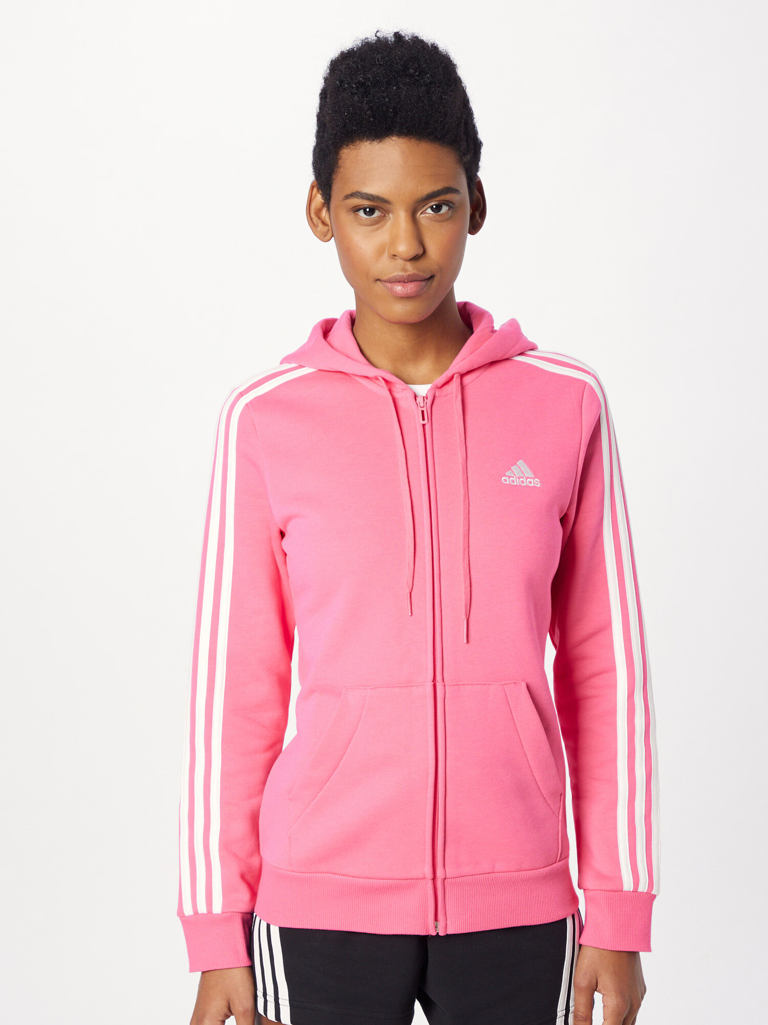 ADIDAS SPORTSWEAR Bluză cu fermoar sport 'Essentials Fleece 3-Stripes ' roz / alb - Pled.ro