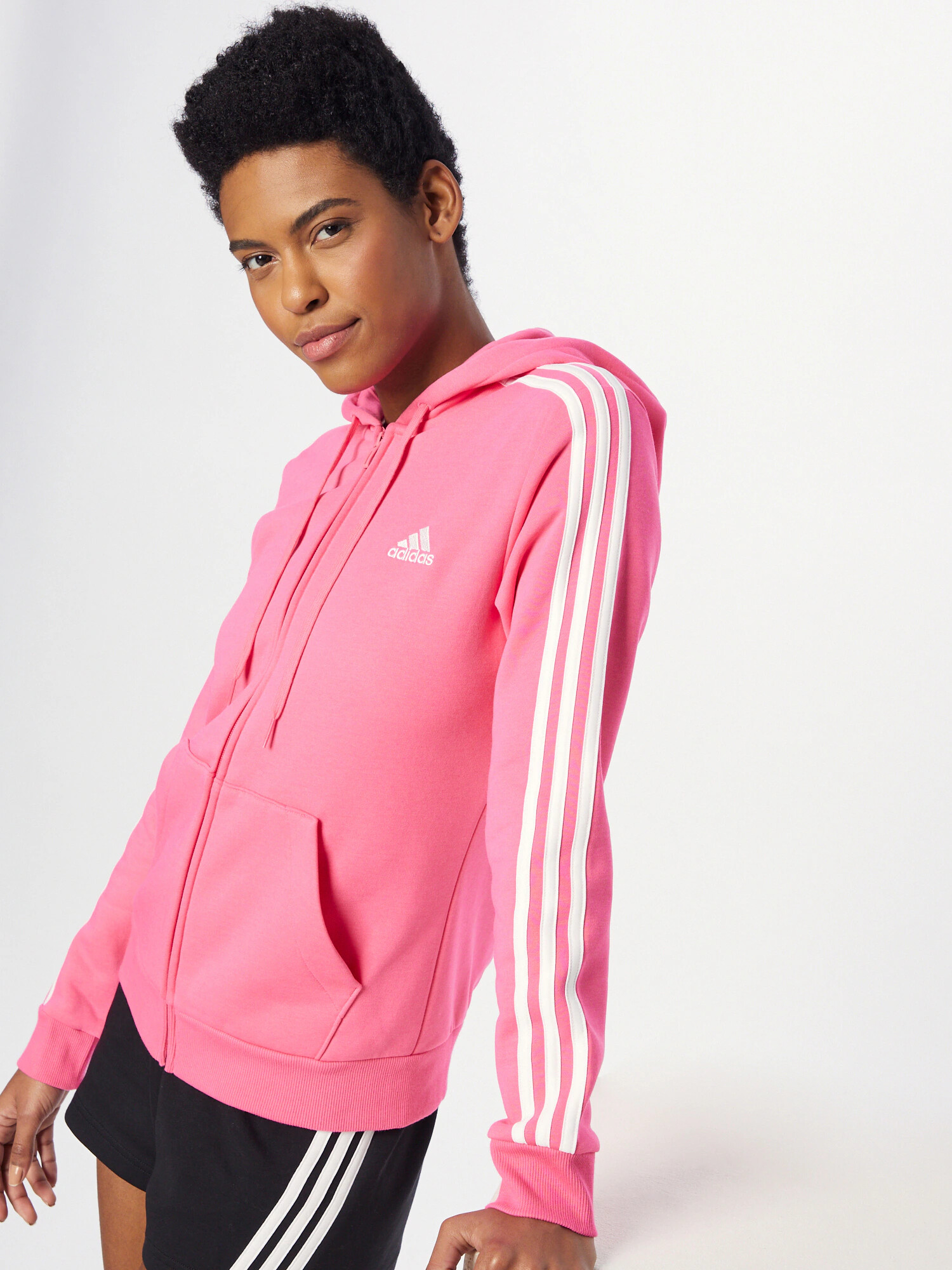 ADIDAS SPORTSWEAR Bluză cu fermoar sport 'Essentials Fleece 3-Stripes ' roz / alb - Pled.ro