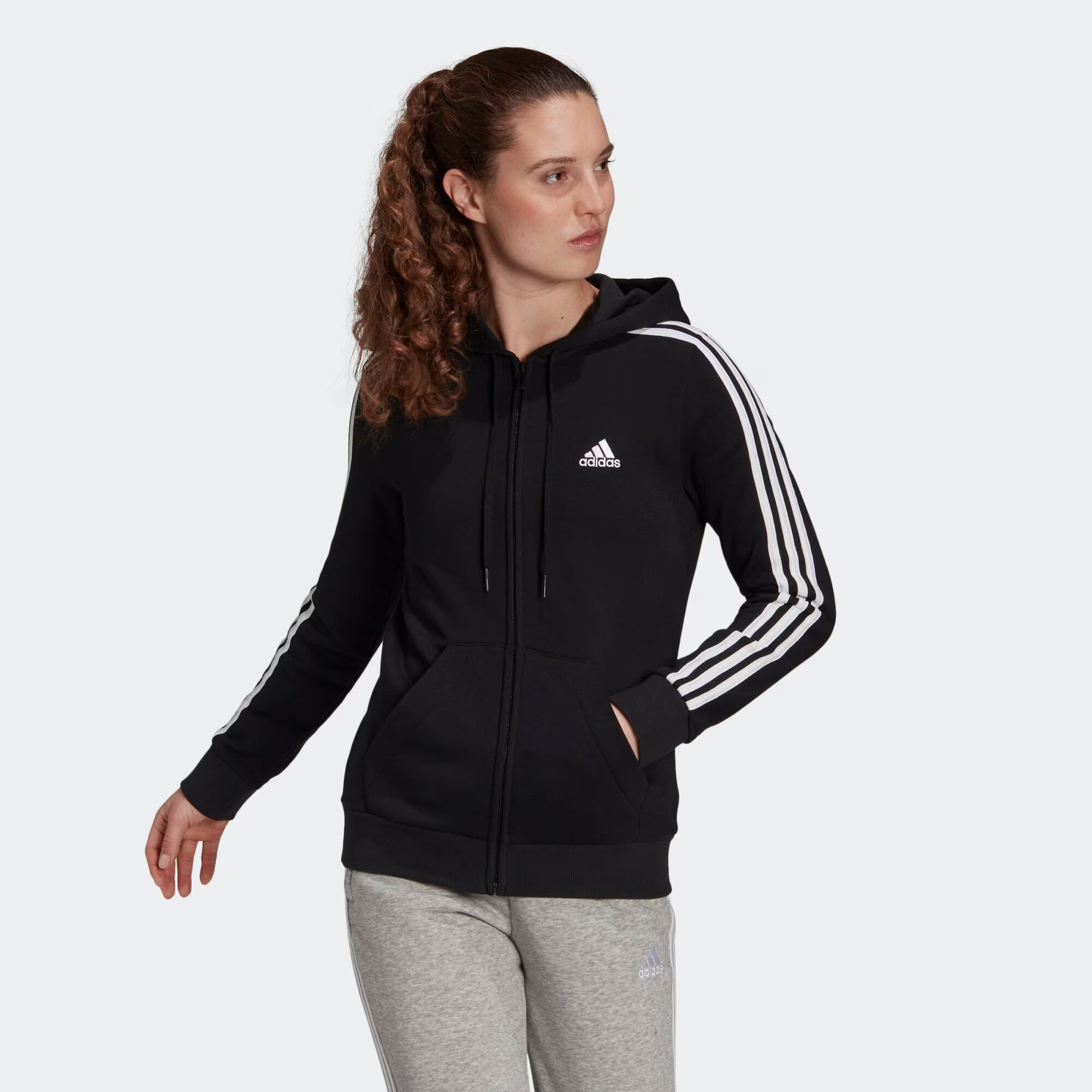 ADIDAS SPORTSWEAR Bluză cu fermoar sport 'Essentials Fleece 3-Stripes ' negru / alb - Pled.ro