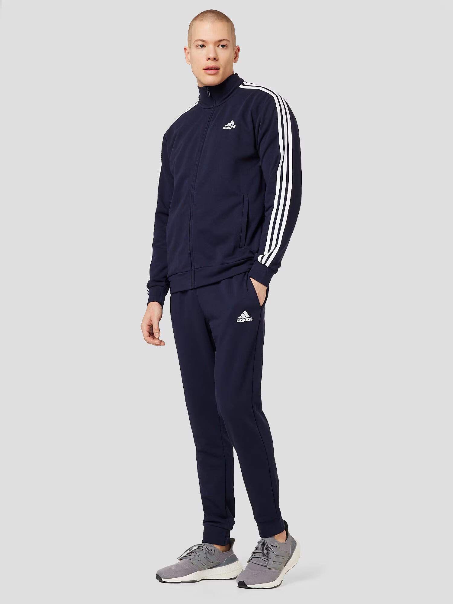 ADIDAS SPORTSWEAR Costum de trening 'Basic 3-Stripes French Terry' albastru noapte / alb - Pled.ro