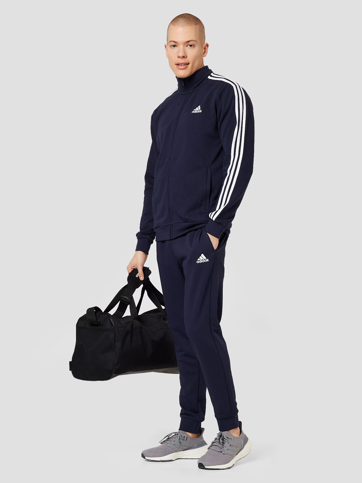 ADIDAS SPORTSWEAR Costum de trening 'Basic 3-Stripes French Terry' albastru noapte / alb - Pled.ro