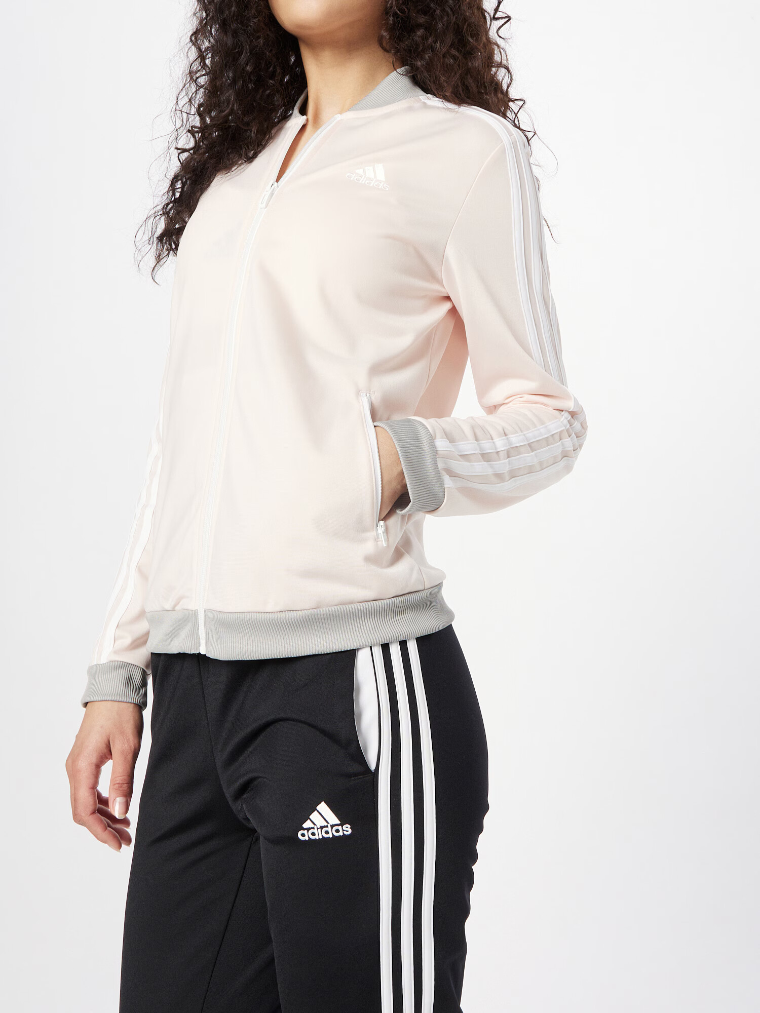 ADIDAS SPORTSWEAR Costum de trening 'Essentials 3-Stripes' crem / gri / negru / alb - Pled.ro