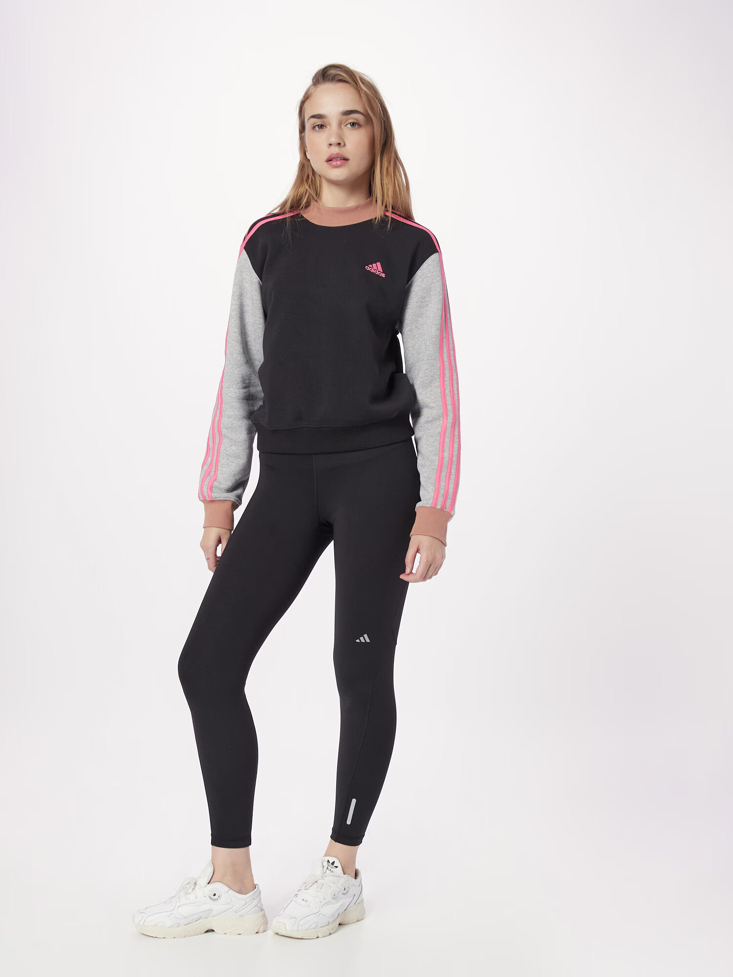 ADIDAS SPORTSWEAR Hanorac sport 'Essentials 3-Stripes Half-Neck Fleece' gri amestecat / roz / roz pudră / negru - Pled.ro