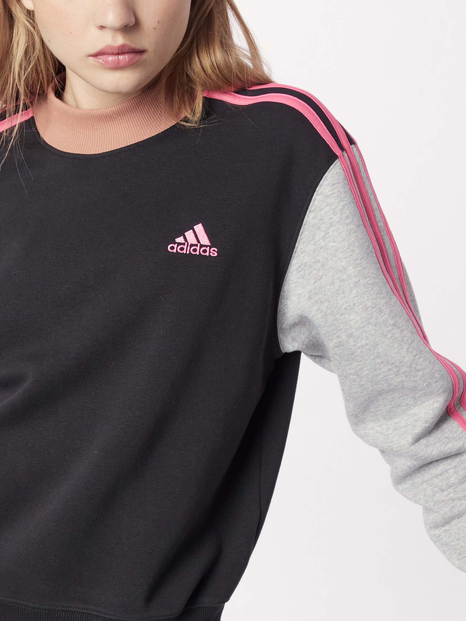 ADIDAS SPORTSWEAR Hanorac sport 'Essentials 3-Stripes Half-Neck Fleece' gri amestecat / roz / roz pudră / negru - Pled.ro