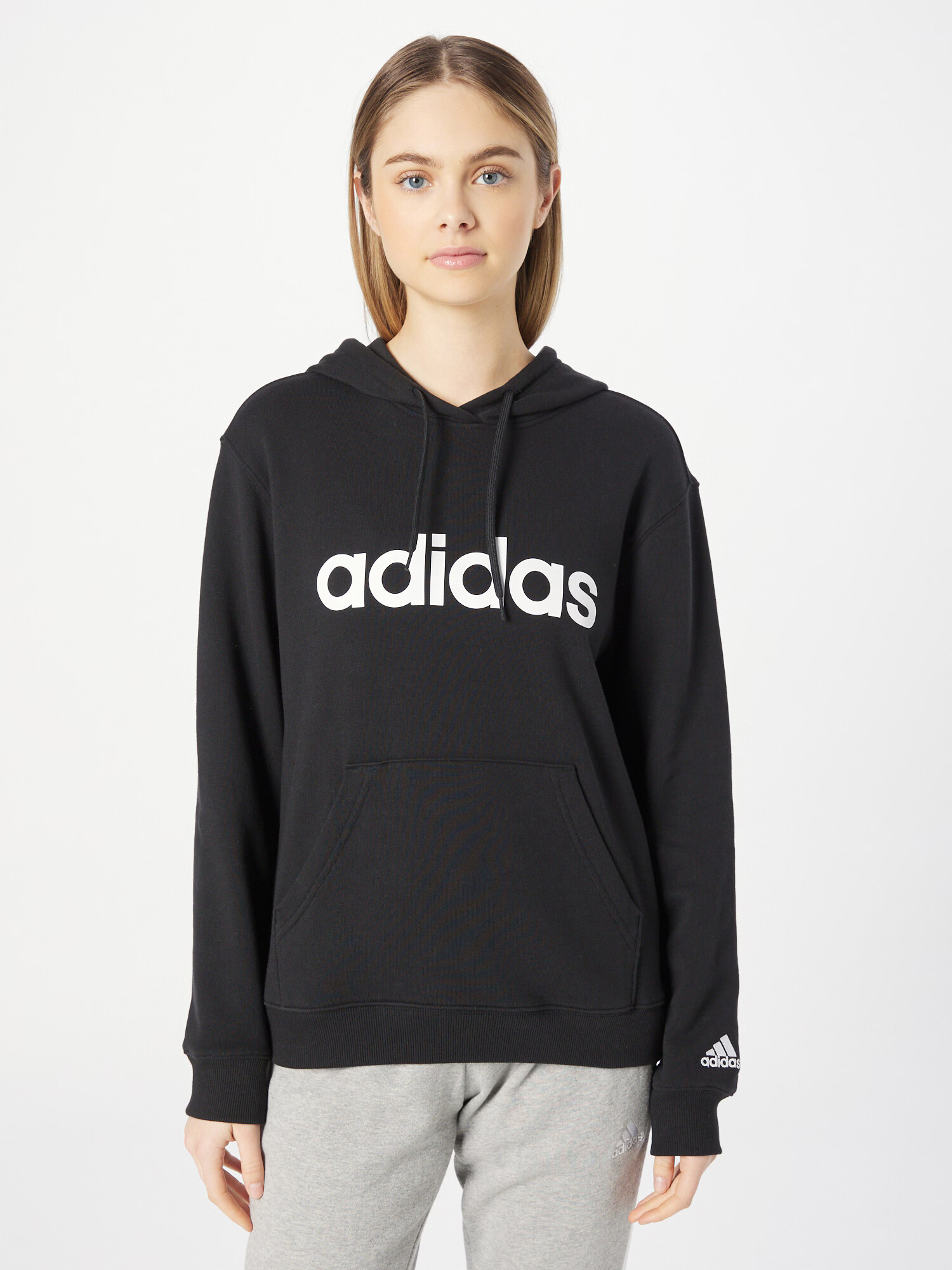 ADIDAS SPORTSWEAR Bluză de molton 'Essentials Linear' negru / alb - Pled.ro