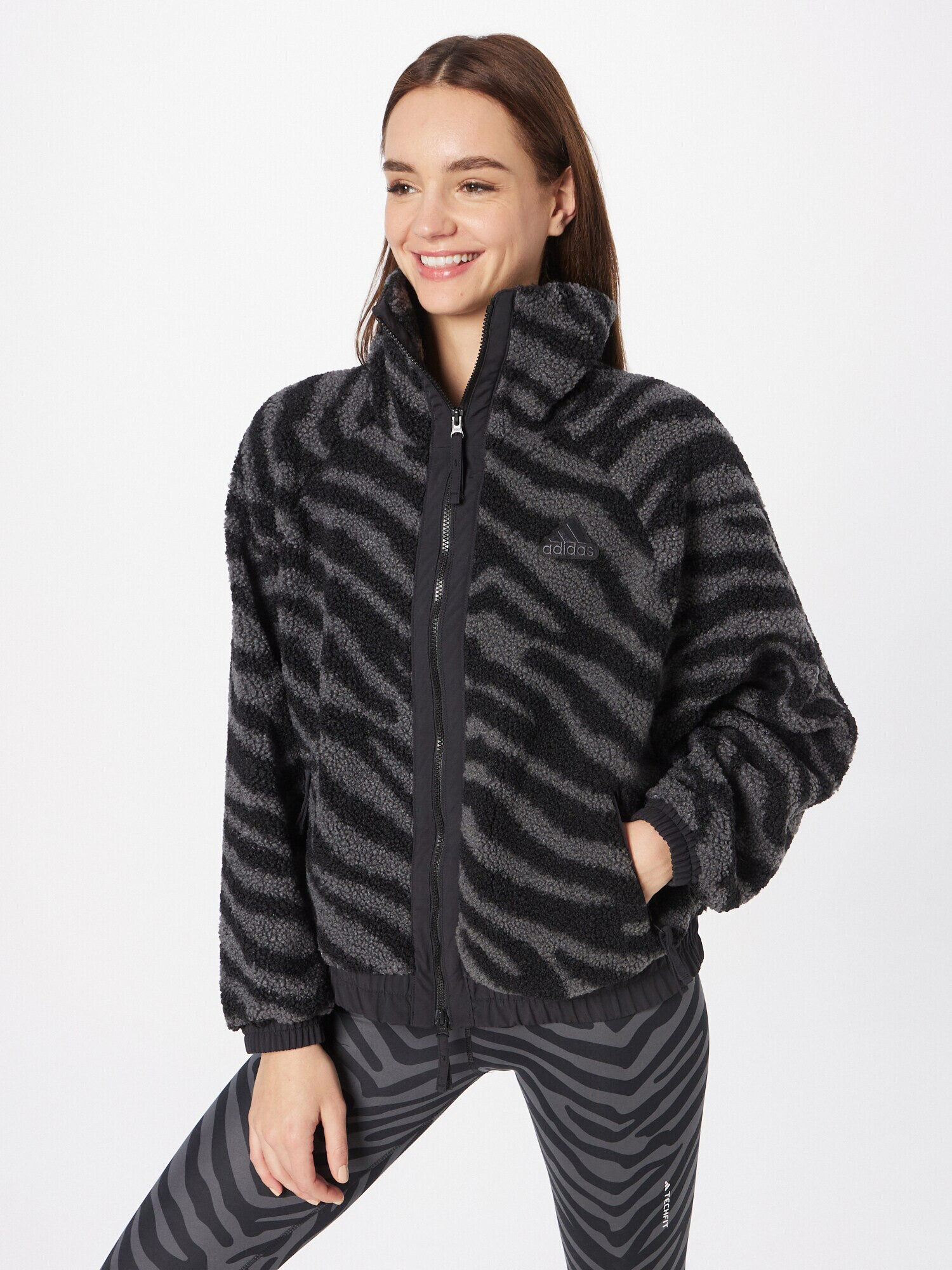 ADIDAS SPORTSWEAR Jachetă fleece funcțională 'Hyperglam Fleece Zebra' gri / negru - Pled.ro