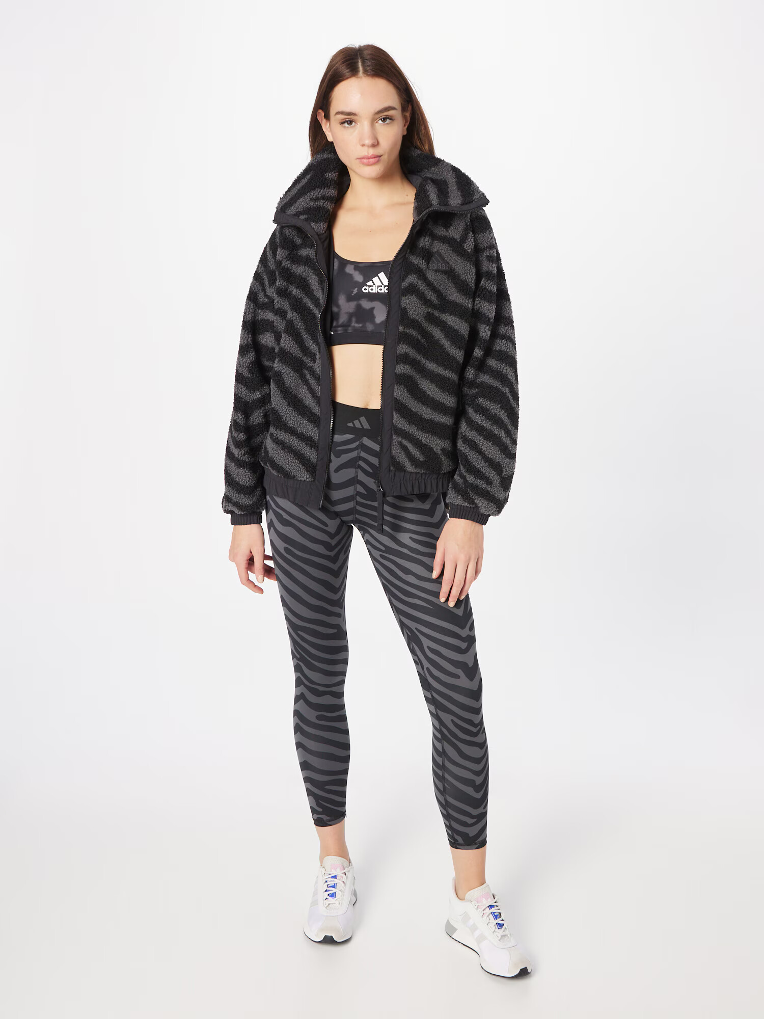 ADIDAS SPORTSWEAR Jachetă fleece funcțională 'Hyperglam Fleece Zebra' gri / negru - Pled.ro