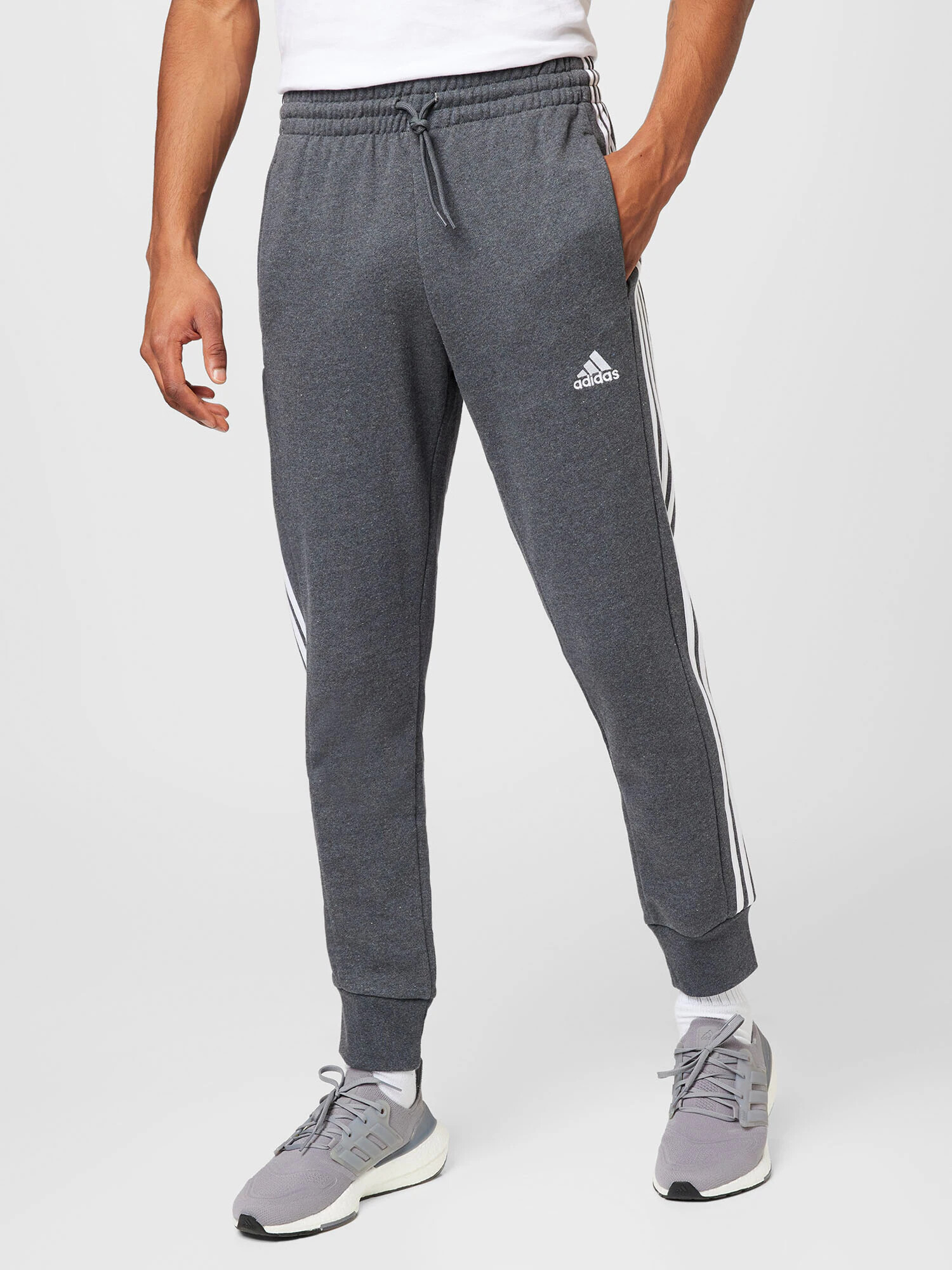 ADIDAS SPORTSWEAR Pantaloni sport 'Essentials French Terry Tapered Cuff 3-Stripes' gri închis / alb - Pled.ro