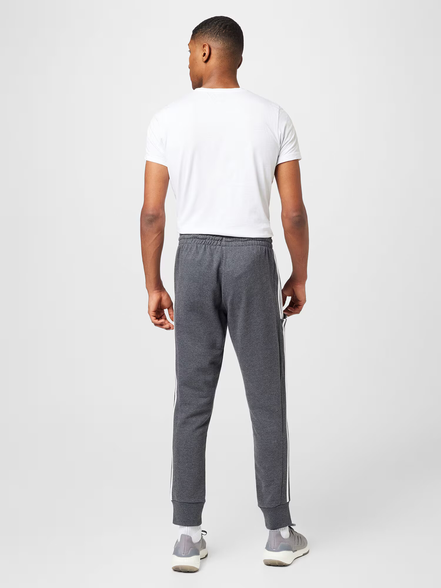 ADIDAS SPORTSWEAR Pantaloni sport 'Essentials French Terry Tapered Cuff 3-Stripes' gri închis / alb - Pled.ro