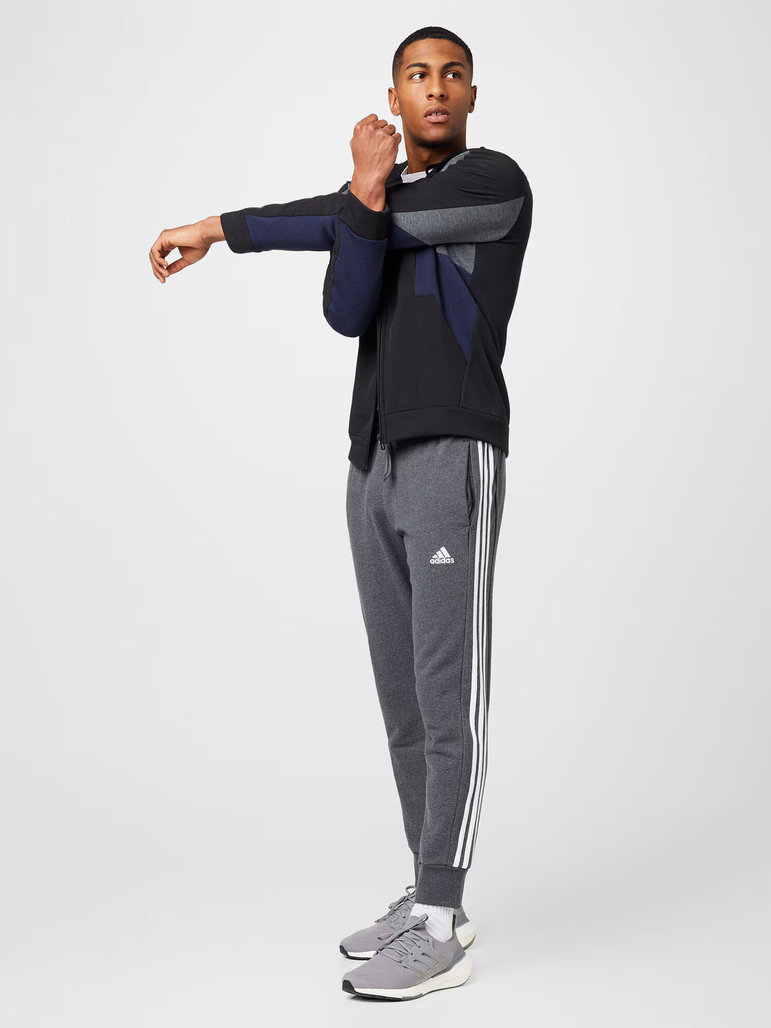 ADIDAS SPORTSWEAR Pantaloni sport 'Essentials French Terry Tapered Cuff 3-Stripes' gri închis / alb - Pled.ro