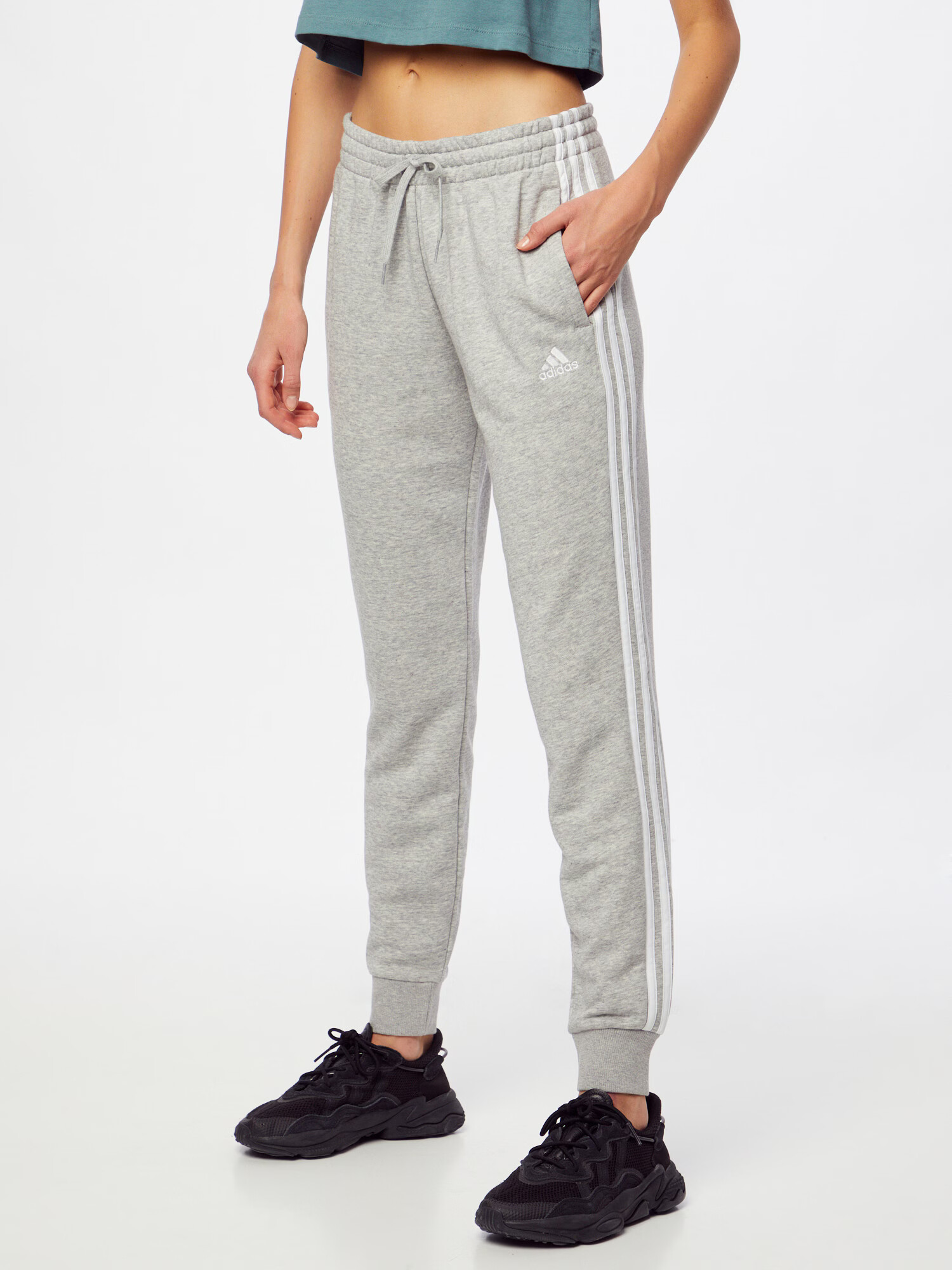 ADIDAS SPORTSWEAR Pantaloni sport 'Essentials French Terry 3-Stripes' gri amestecat / alb - Pled.ro