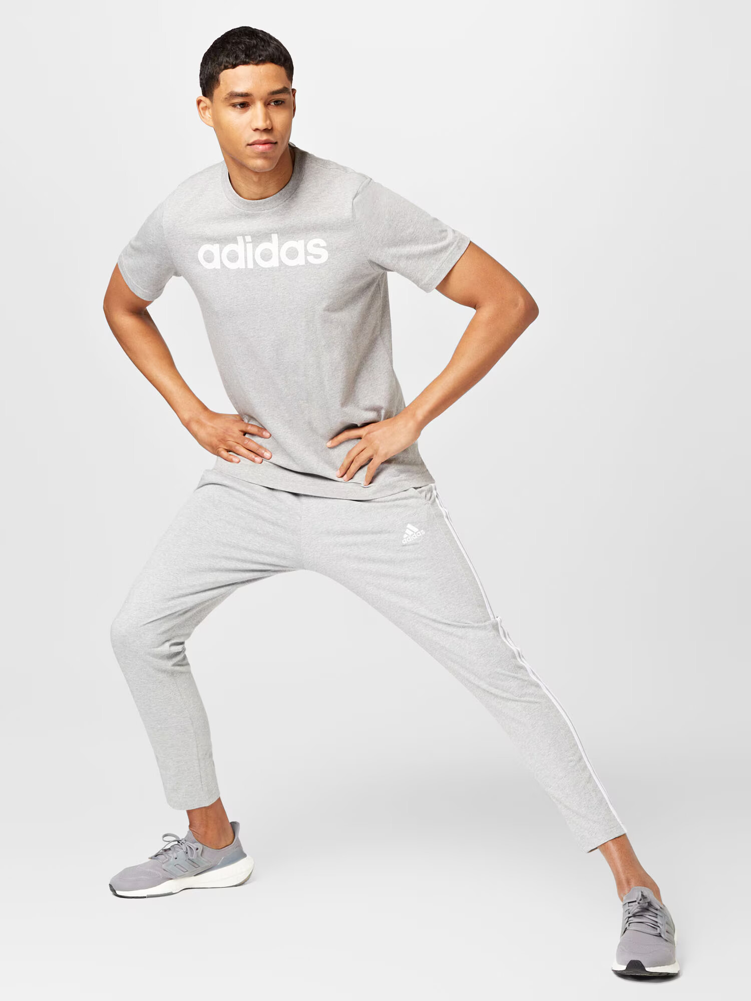 ADIDAS SPORTSWEAR Pantaloni sport 'Essentials Tapered Open Hem 3-Stripes' gri amestecat / alb - Pled.ro