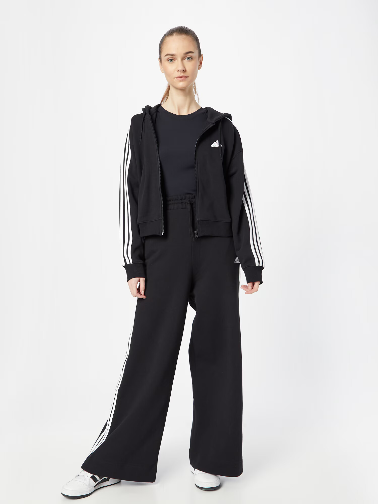 ADIDAS SPORTSWEAR Pantaloni sport 'Essentials 3-Stripes French Terry Wide' negru / alb - Pled.ro