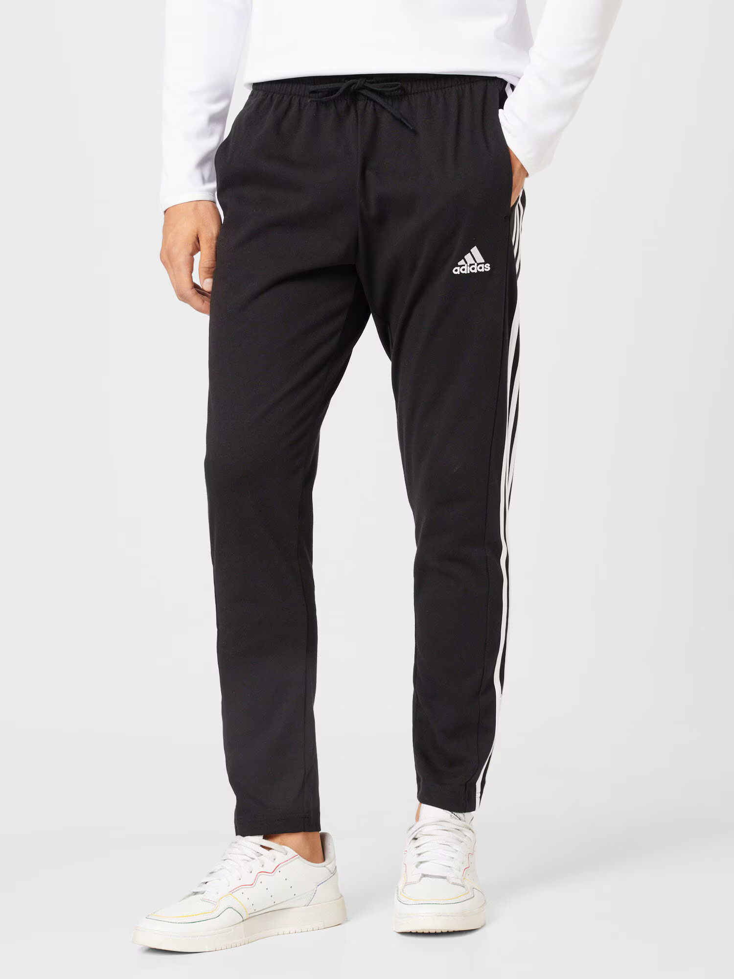 ADIDAS SPORTSWEAR Pantaloni sport 'Essentials Tapered Open Hem 3-Stripes' negru / alb - Pled.ro