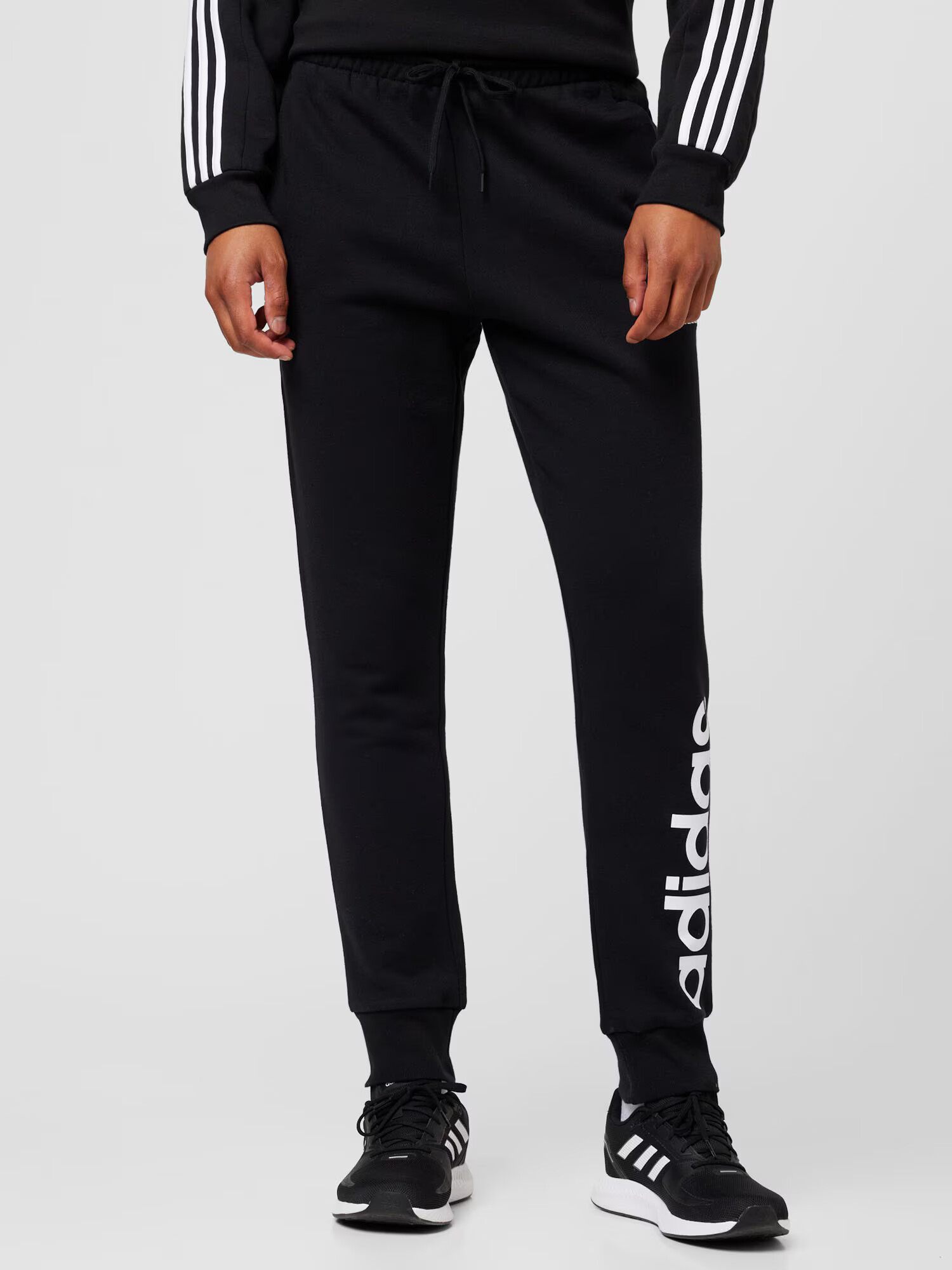 ADIDAS SPORTSWEAR Pantaloni sport 'Essentials French Terry Tapered Cuff Logo' negru / alb - Pled.ro