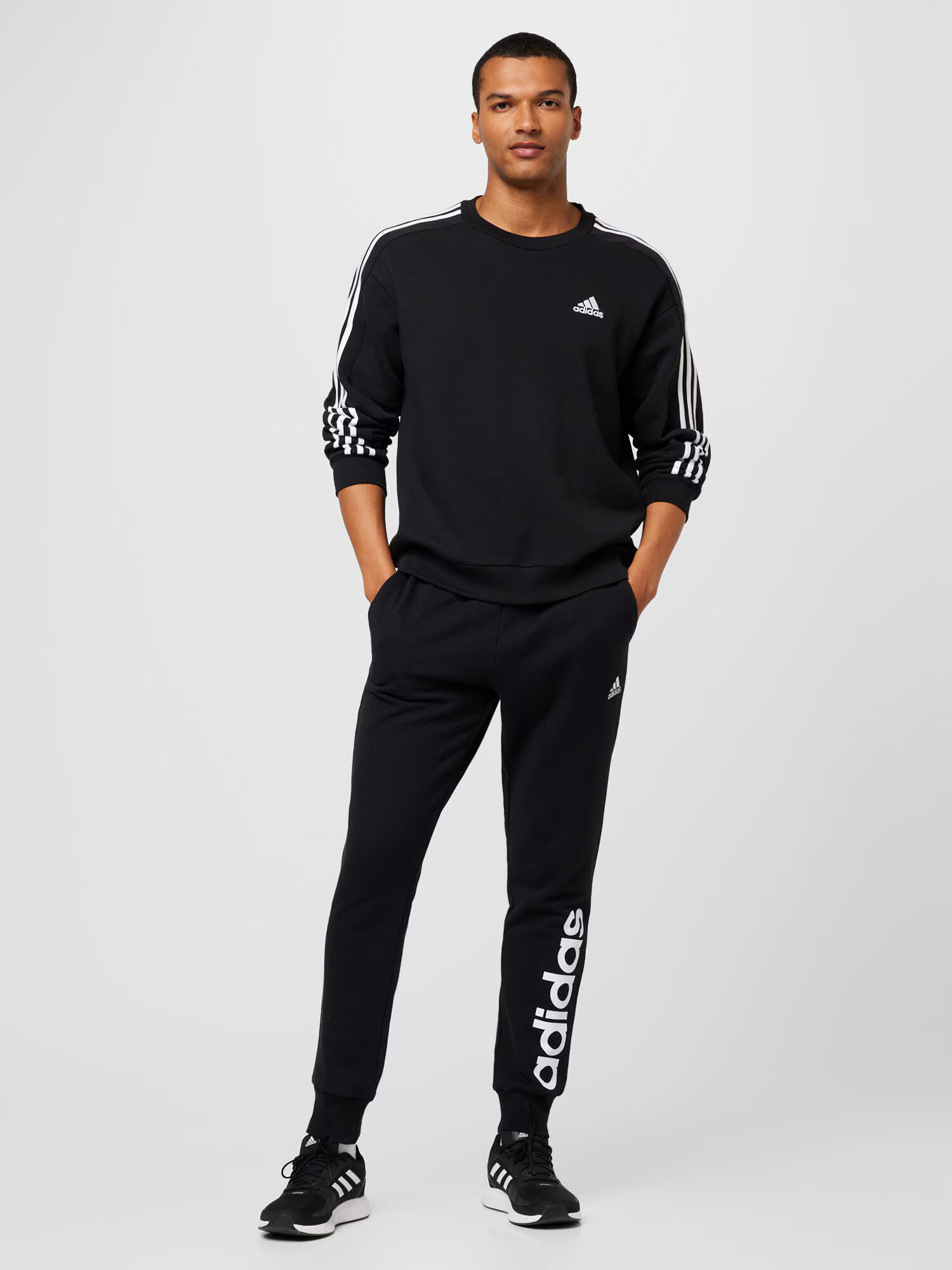 ADIDAS SPORTSWEAR Pantaloni sport 'Essentials French Terry Tapered Cuff Logo' negru / alb - Pled.ro