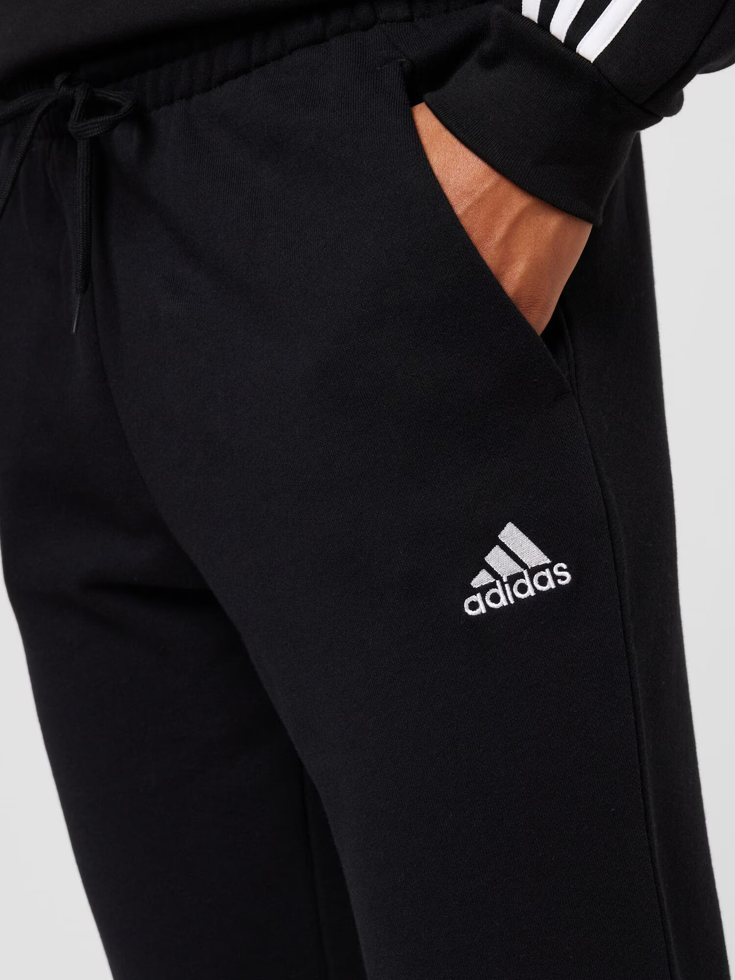 ADIDAS SPORTSWEAR Pantaloni sport 'Essentials French Terry Tapered Cuff Logo' negru / alb - Pled.ro