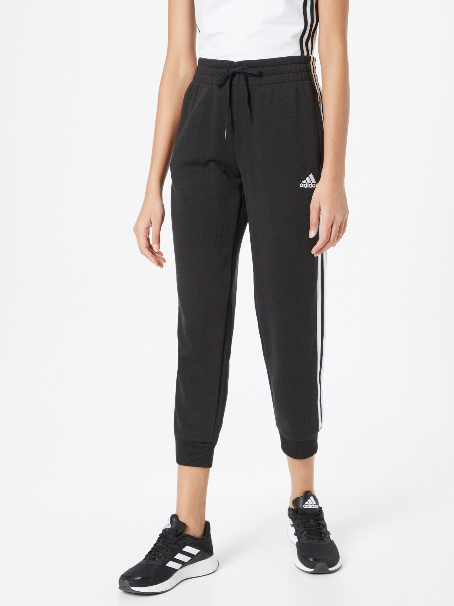 ADIDAS SPORTSWEAR Pantaloni sport 'Essentials Studio Lounge Cuffed 3-Stripes' negru / alb - Pled.ro