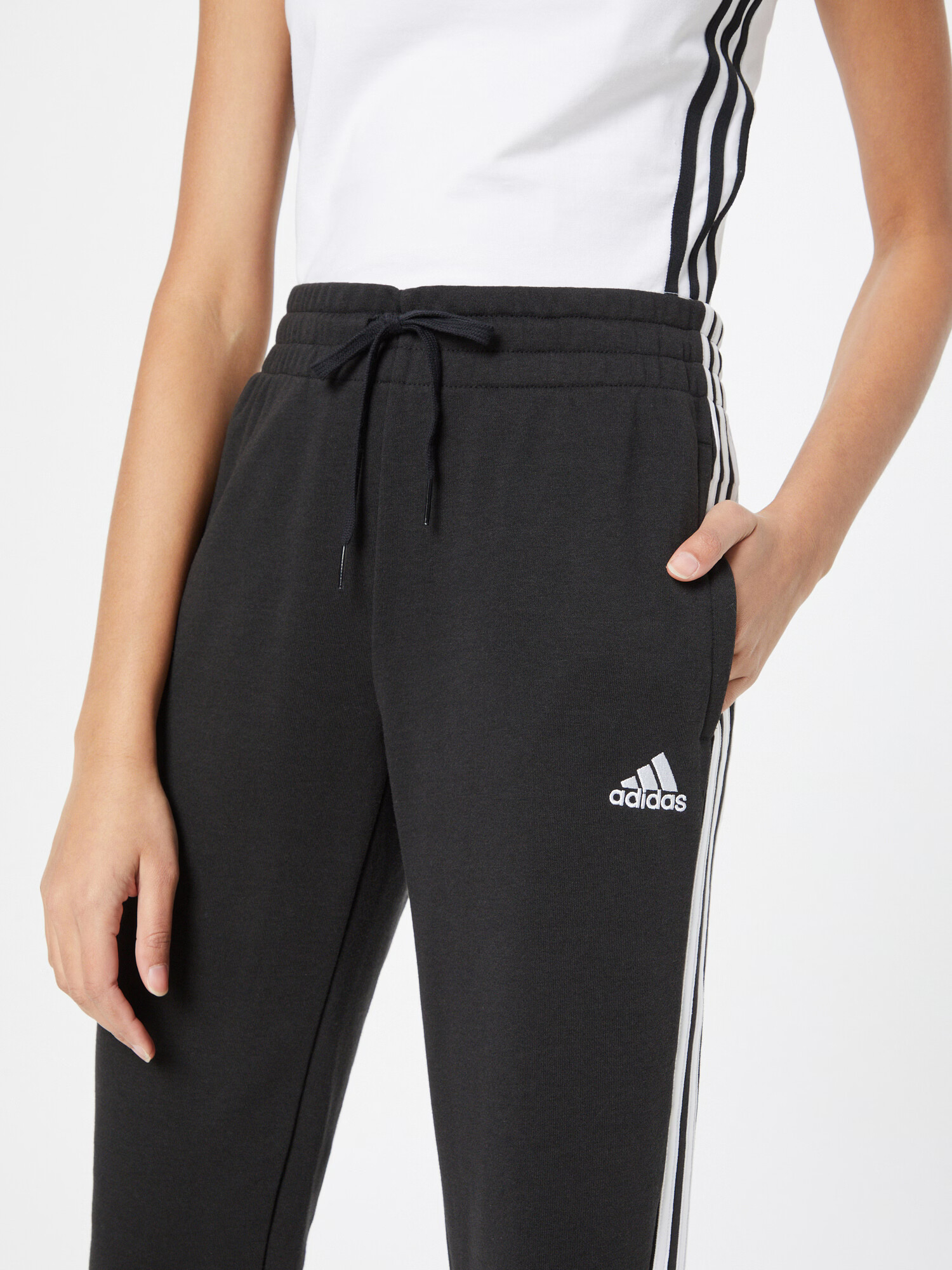 ADIDAS SPORTSWEAR Pantaloni sport 'Essentials Studio Lounge Cuffed 3-Stripes' negru / alb - Pled.ro