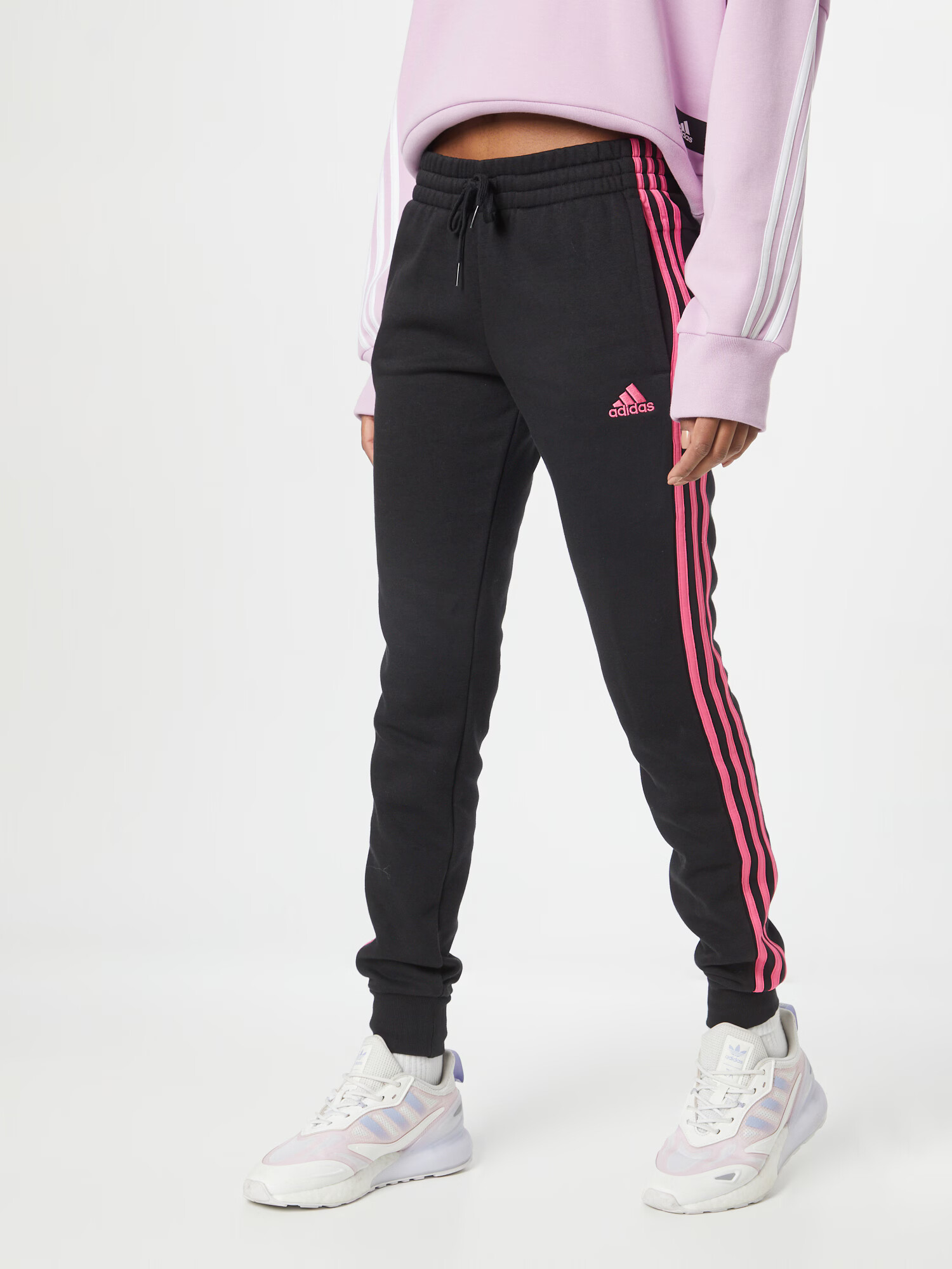 ADIDAS SPORTSWEAR Pantaloni sport 'Essentials Fleece 3-Stripes' roz deschis / negru - Pled.ro