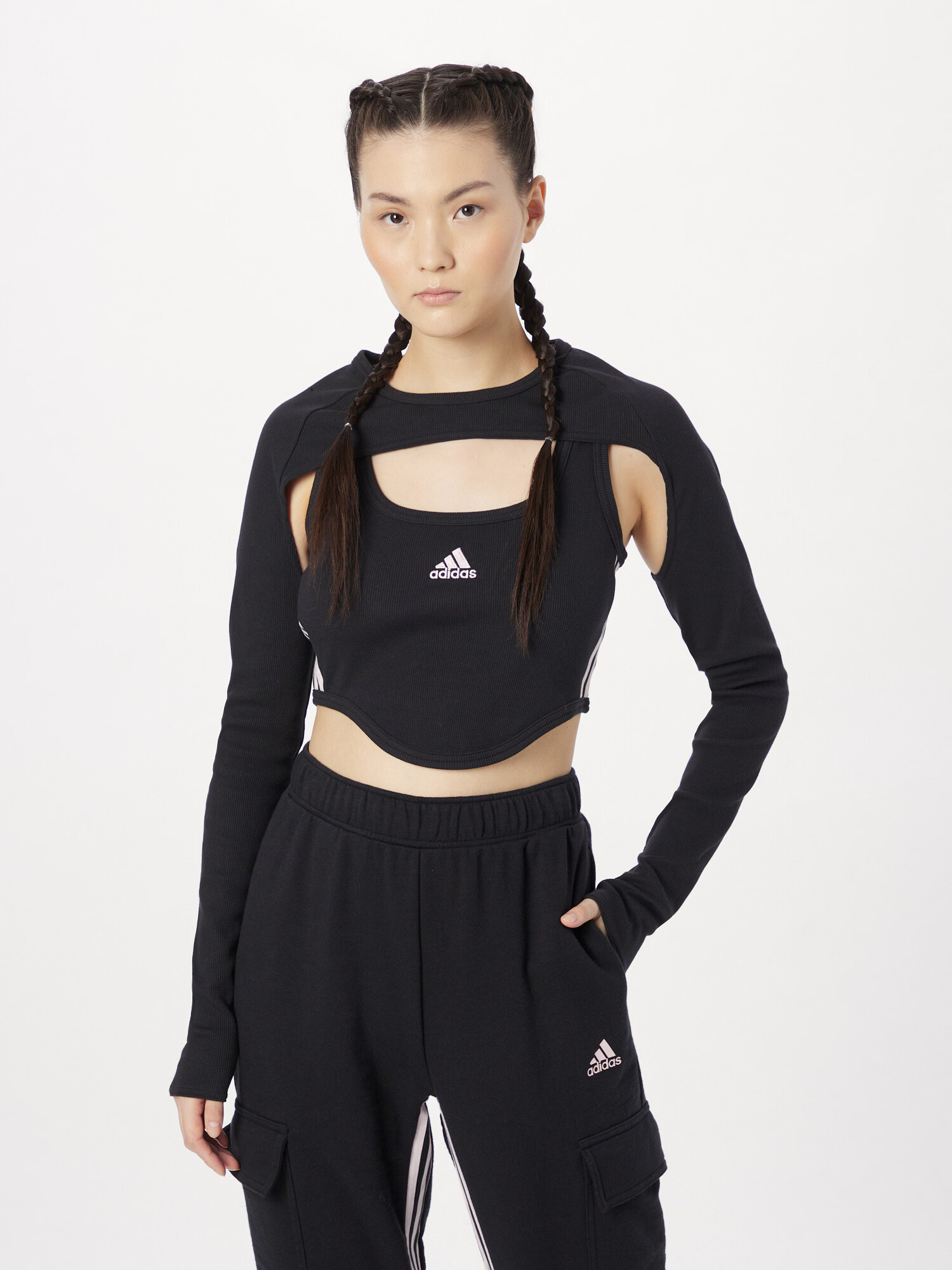 ADIDAS SPORTSWEAR Sport top 'Dance 3-Stripes Ribbed Fitted With Detachable Sleeves' negru / alb - Pled.ro